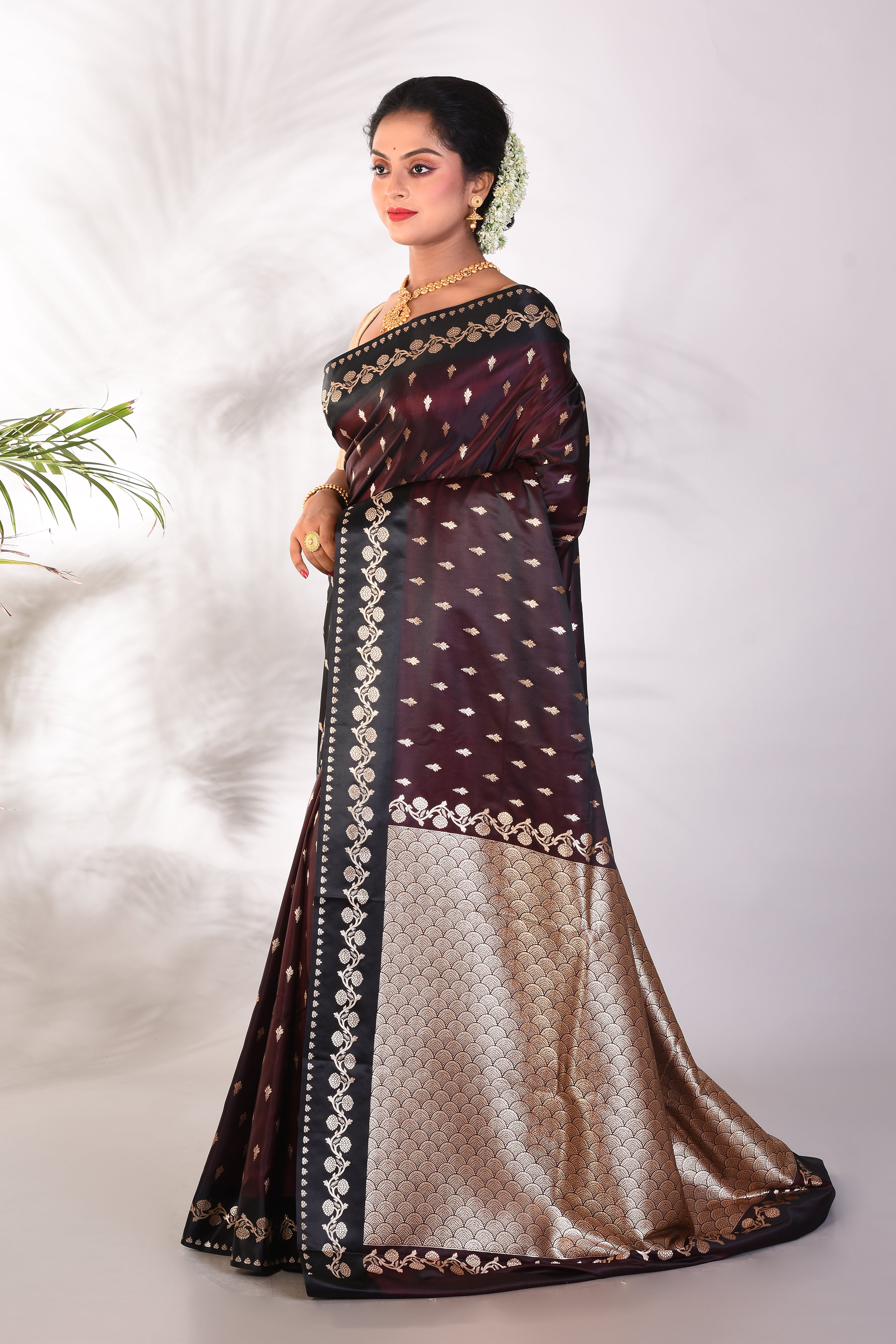 Dual Tone Brown Mushroo Silk Saree - Keya Seth Exclusive