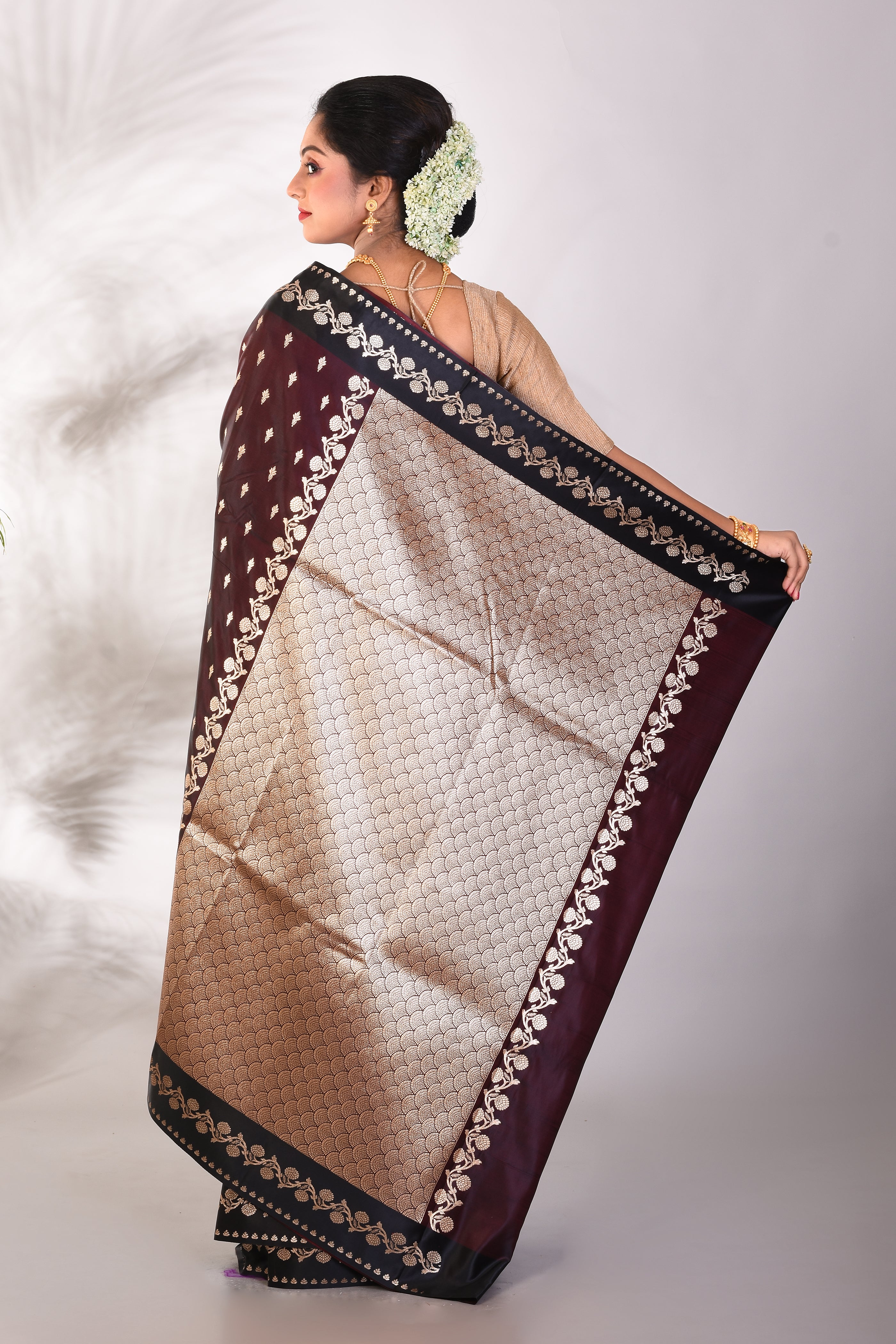 Dual Tone Brown Mushroo Silk Saree - Keya Seth Exclusive