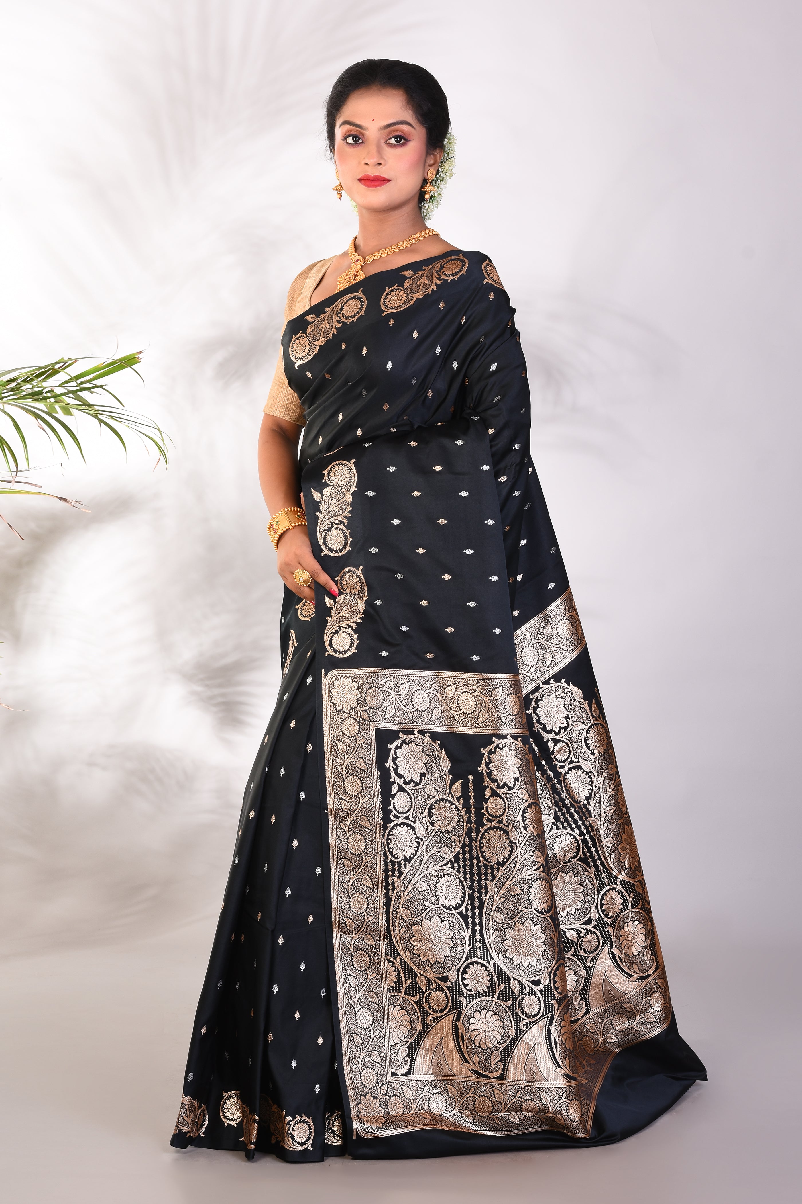 Soft Black Mushroo Silk Saree - Keya Seth Exclusive