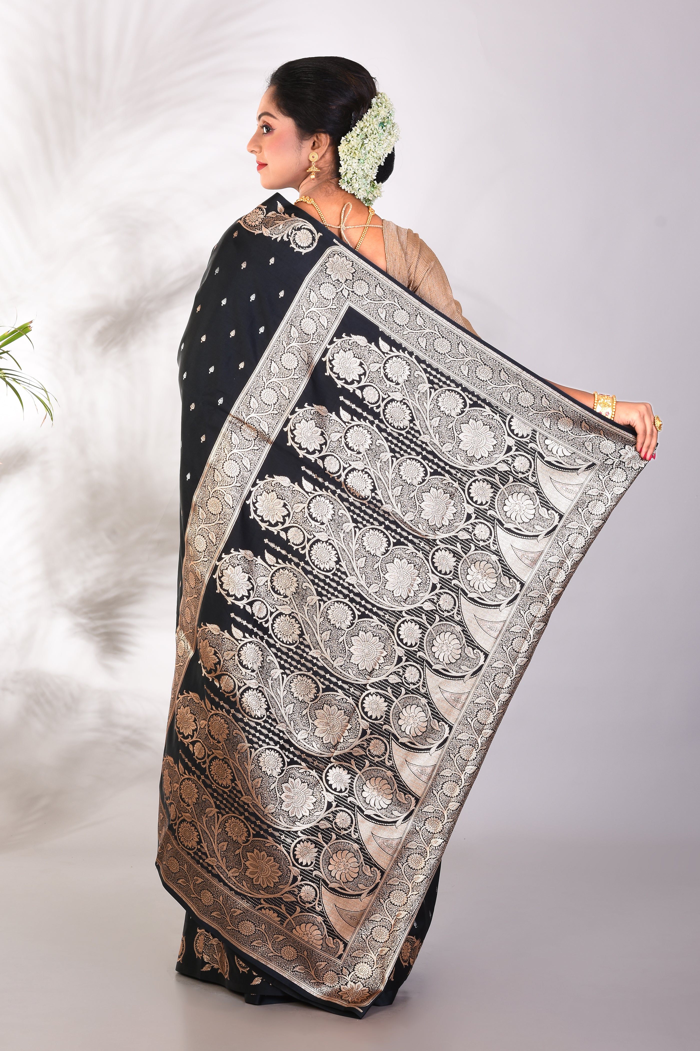 Soft Black Mushroo Silk Saree - Keya Seth Exclusive