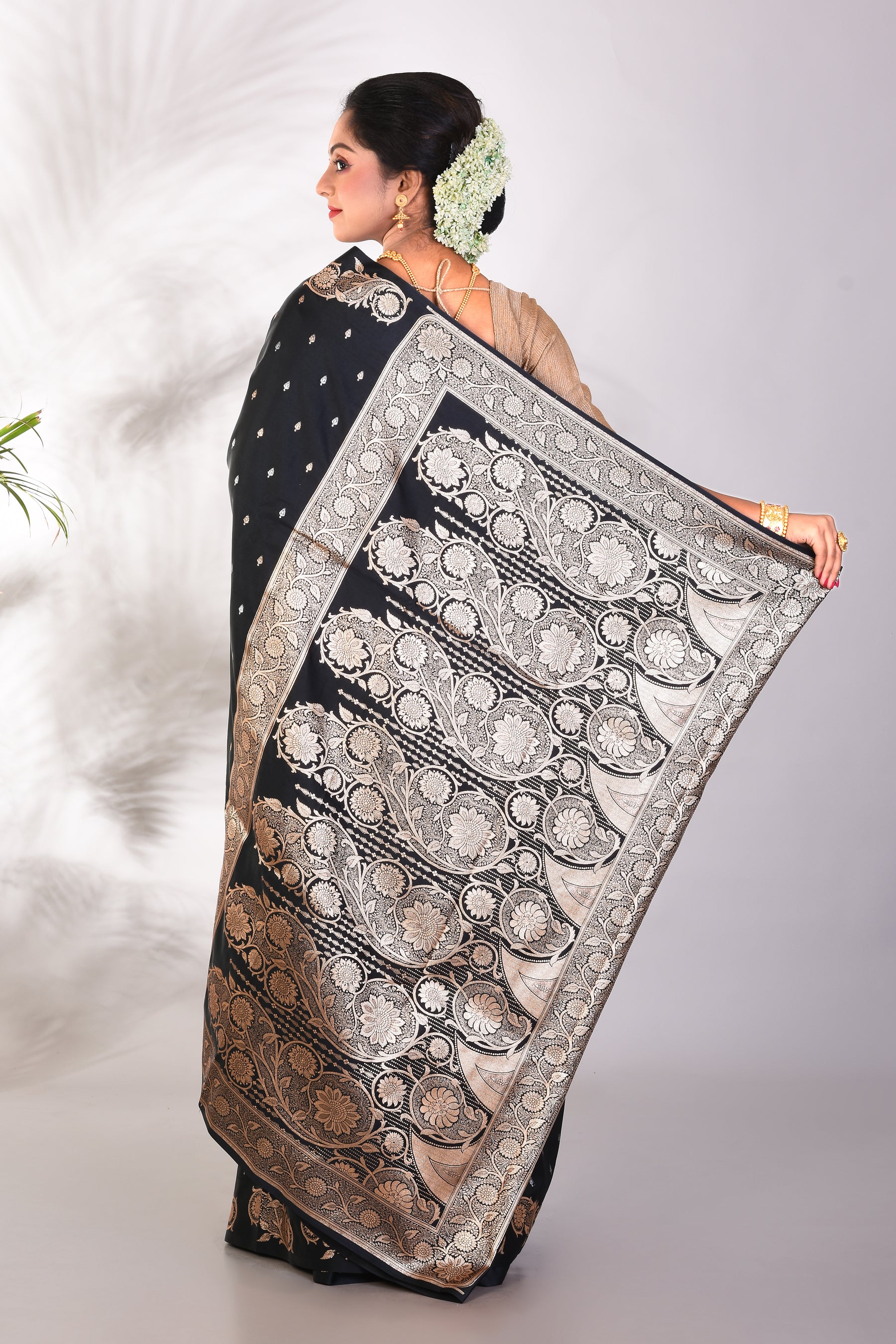 Soft Black Mushroo Silk Saree - Keya Seth Exclusive