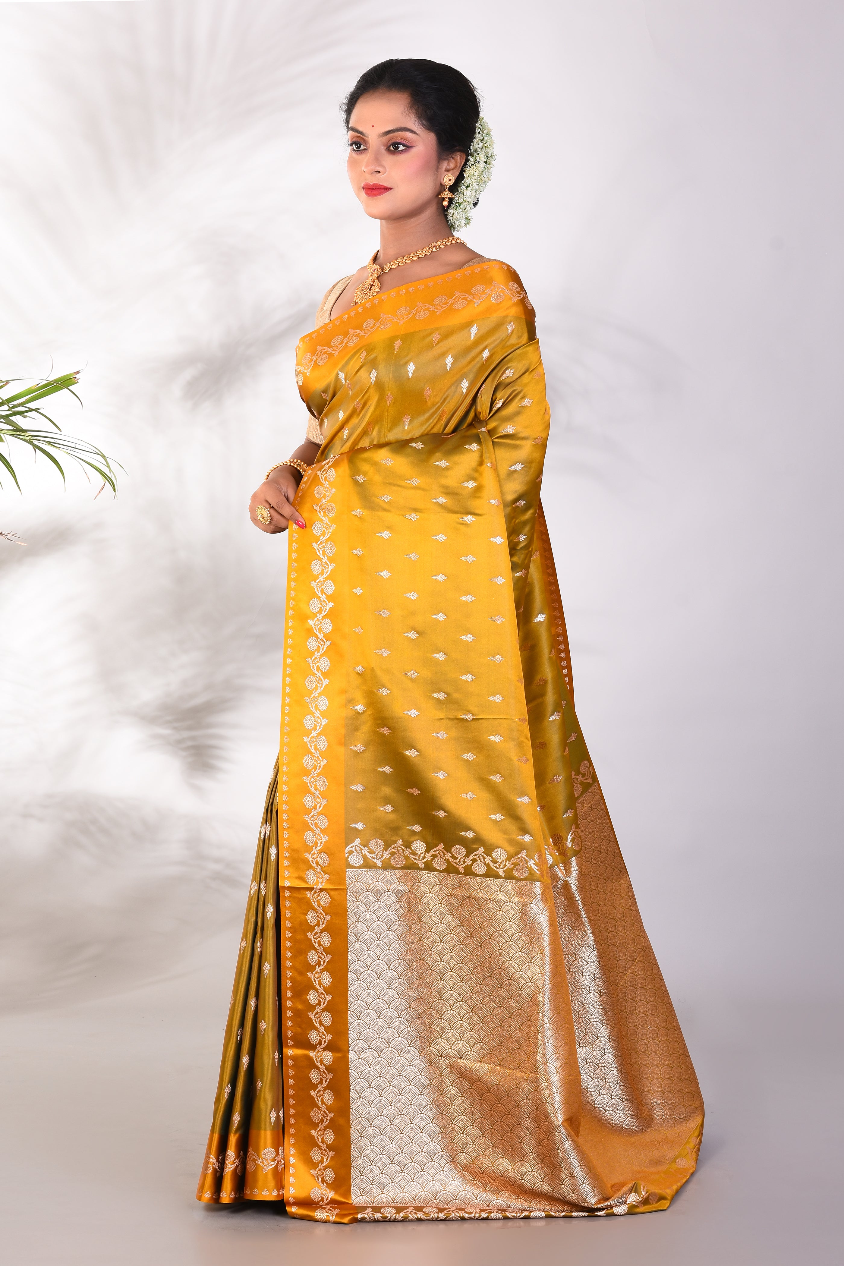 Soft Mustard Mushroo Silk Saree - Keya Seth Exclusive