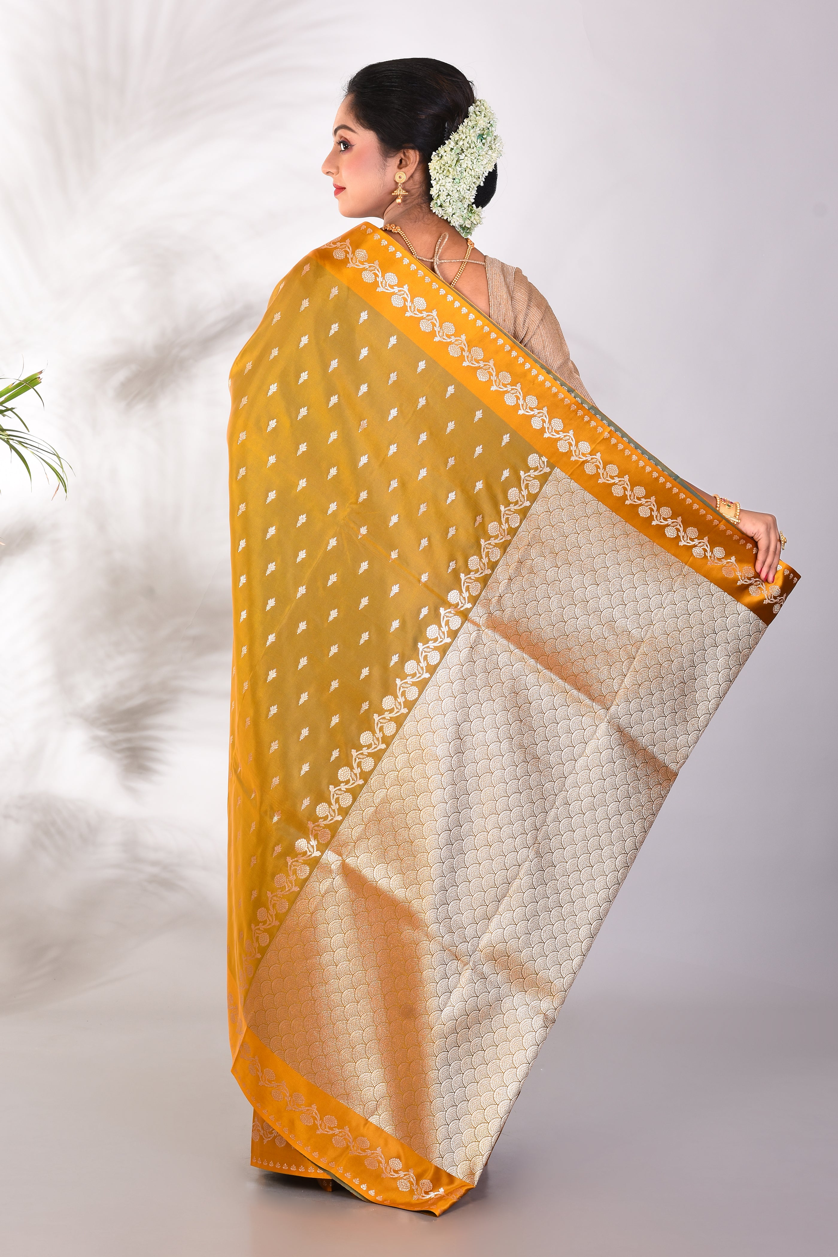 Soft Mustard Mushroo Silk Saree - Keya Seth Exclusive