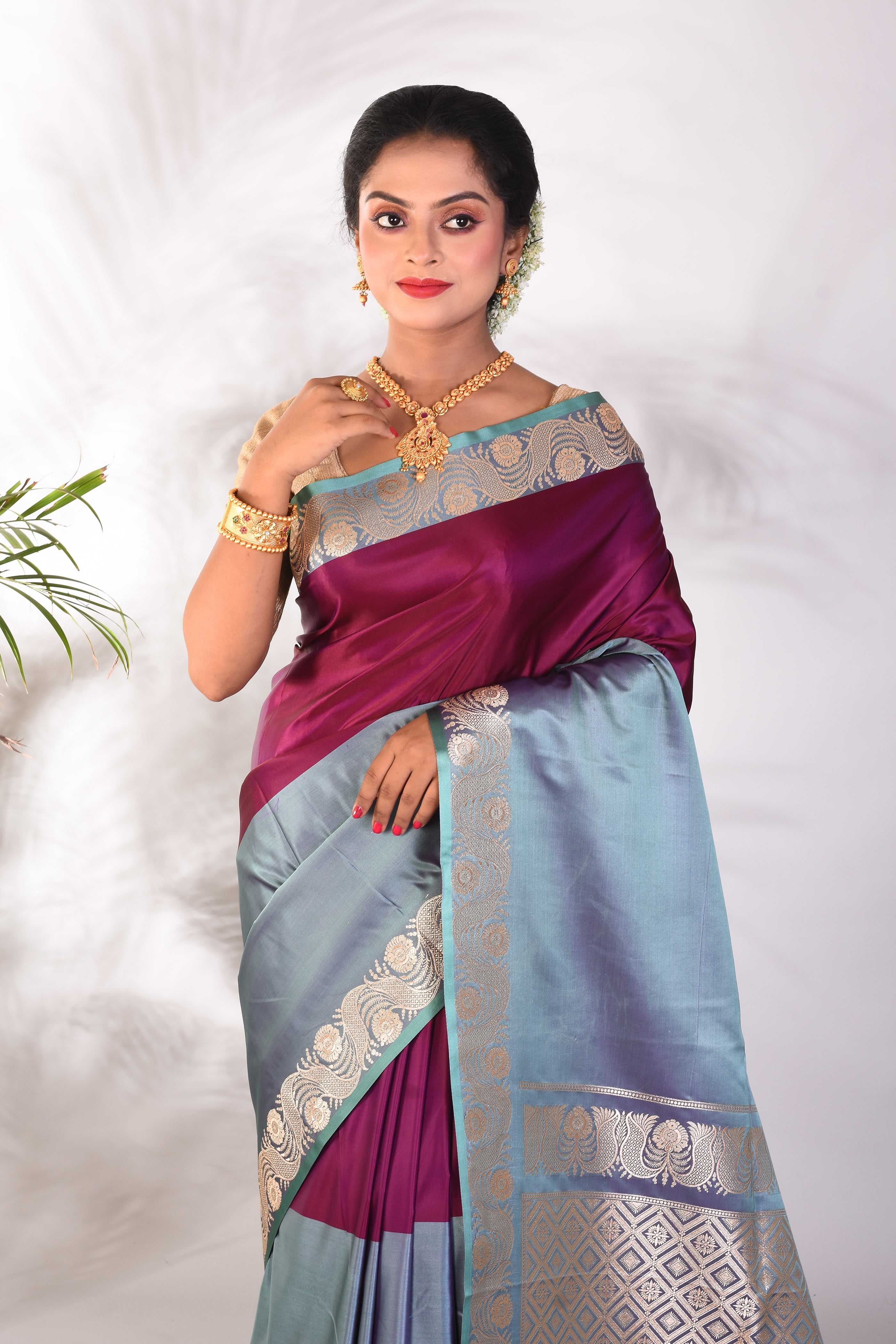 Soft Purple Grey Mushroo Silk Saree - Keya Seth Exclusive