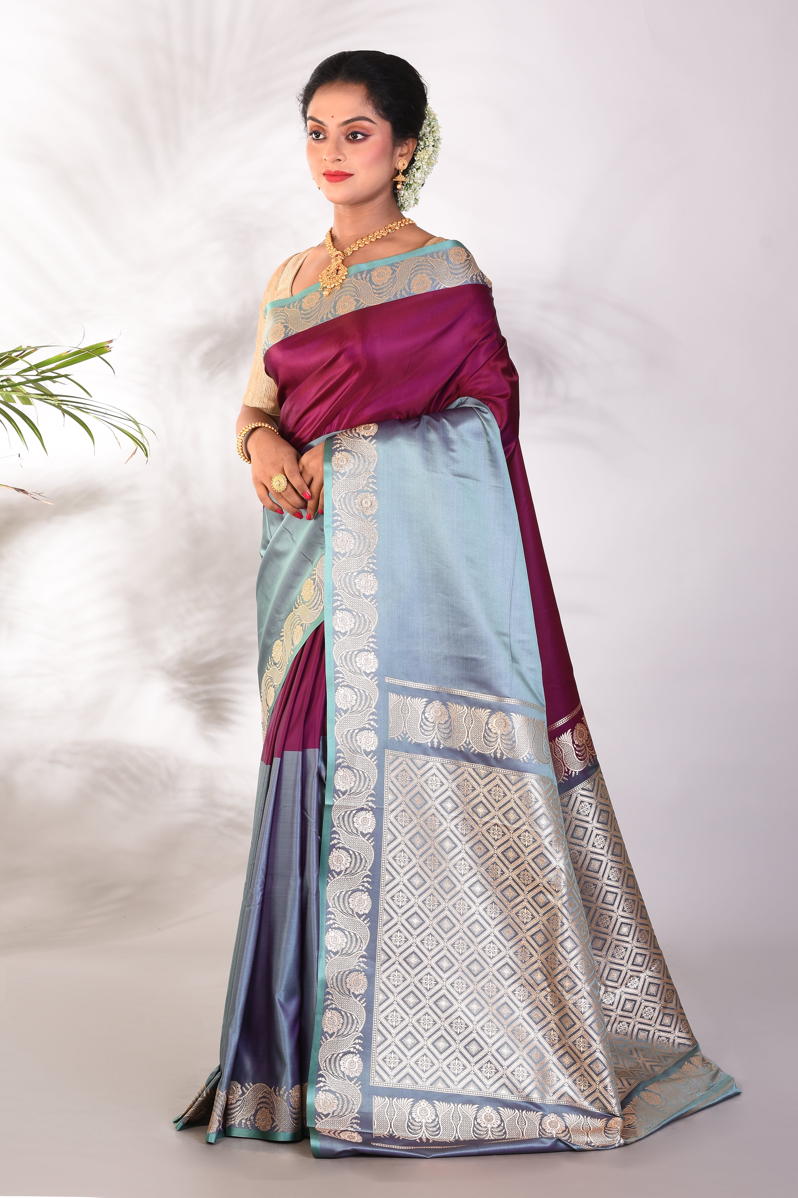 Soft Purple Grey Mushroo Silk Saree - Keya Seth Exclusive