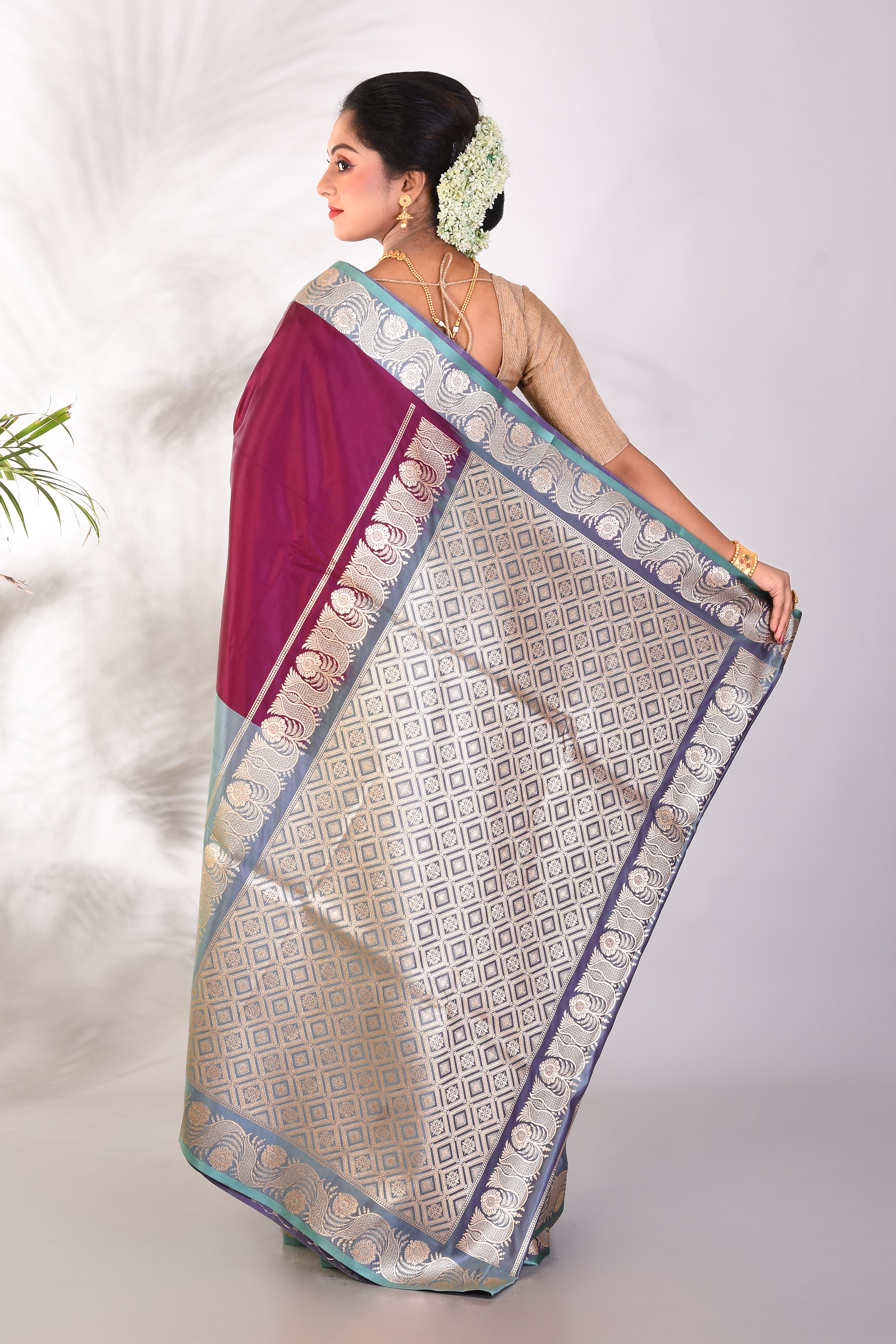 Soft Purple Grey Mushroo Silk Saree - Keya Seth Exclusive