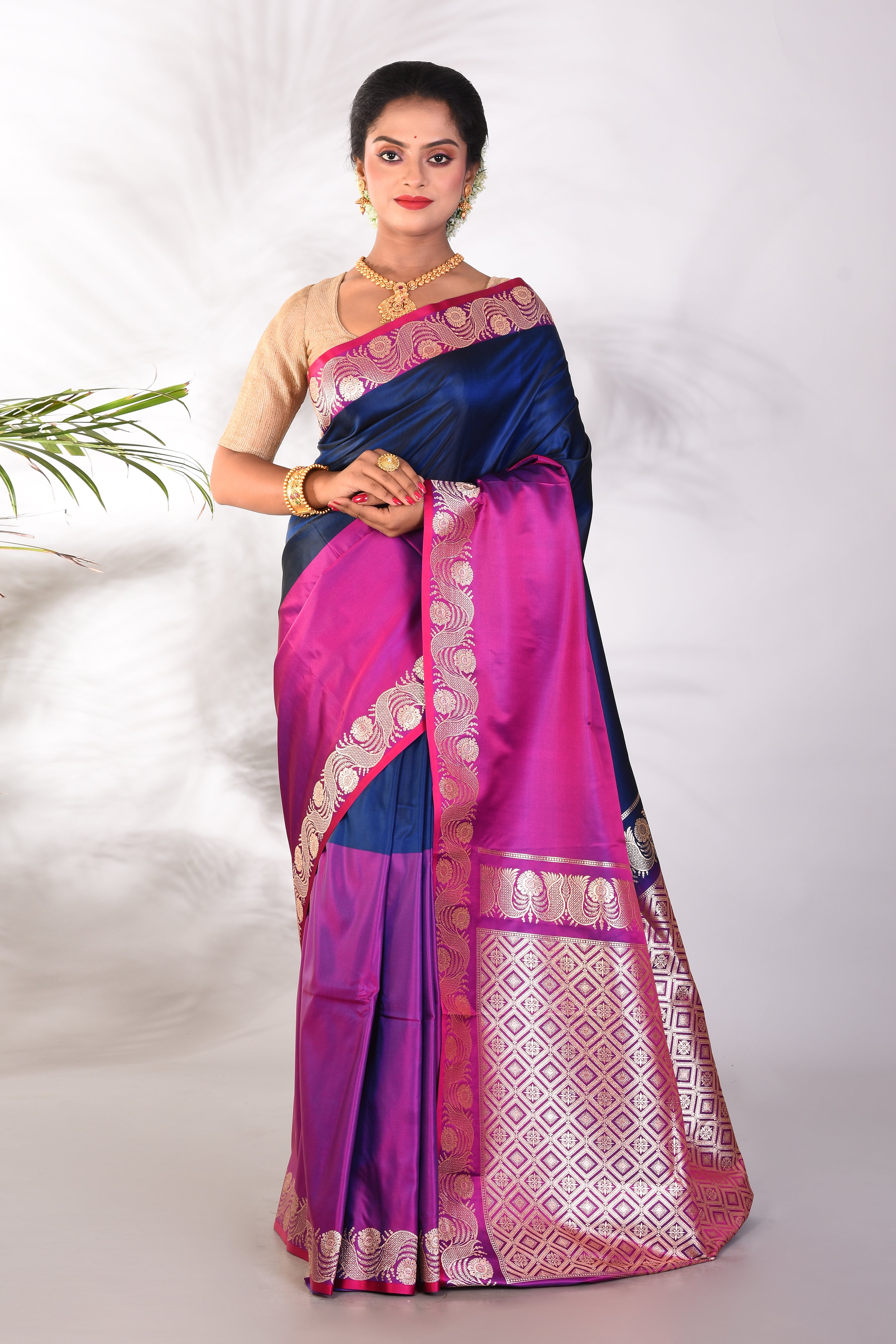 Purple & Blue Mushroo Silk Saree - Keya Seth Exclusive
