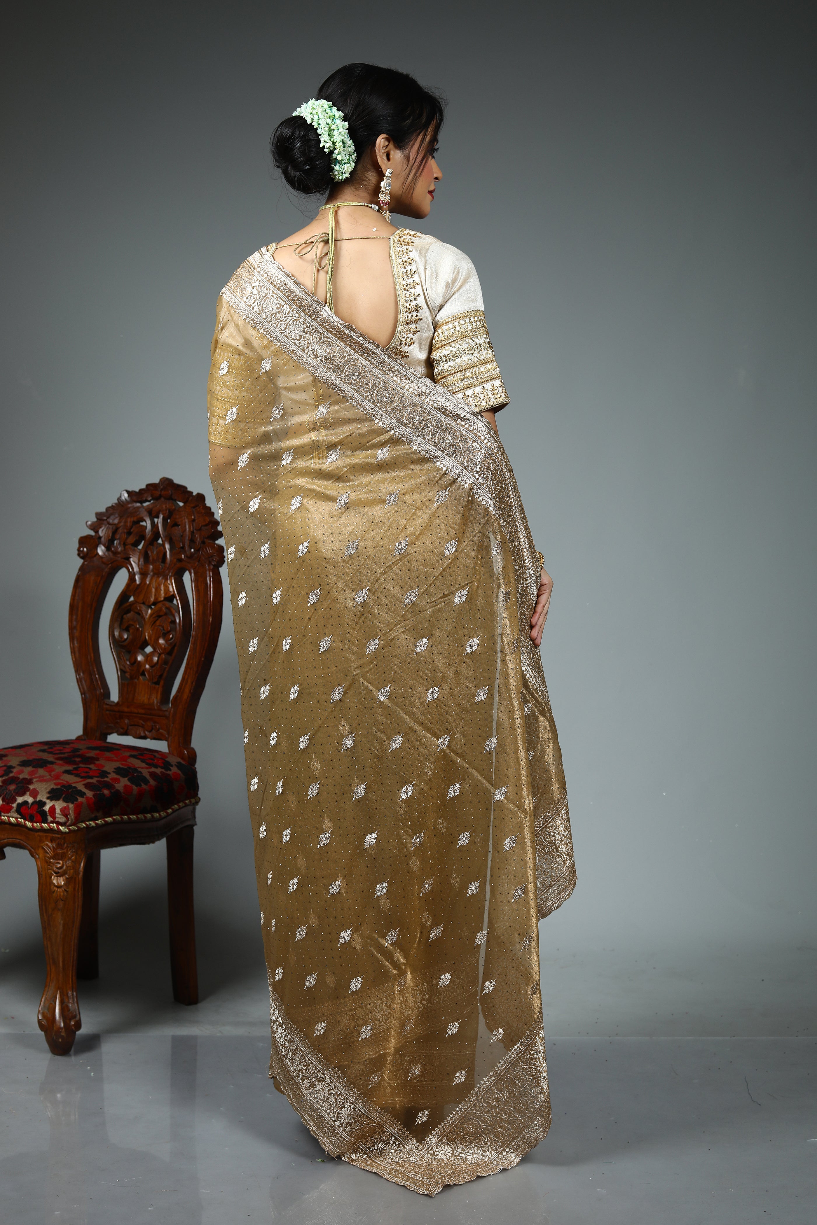Light Yellow Blended Georgette Saree