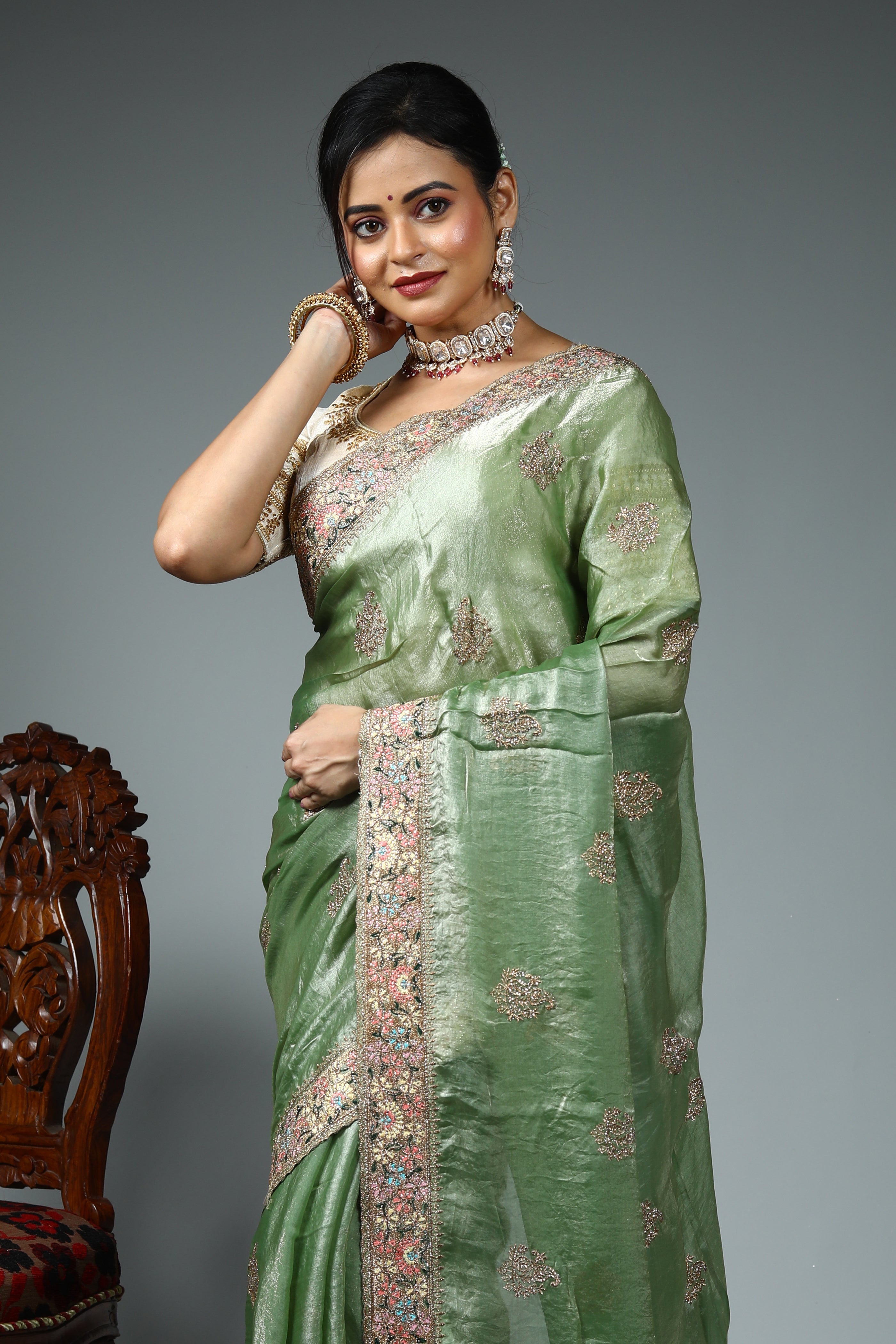 Green Blended Georgette Saree