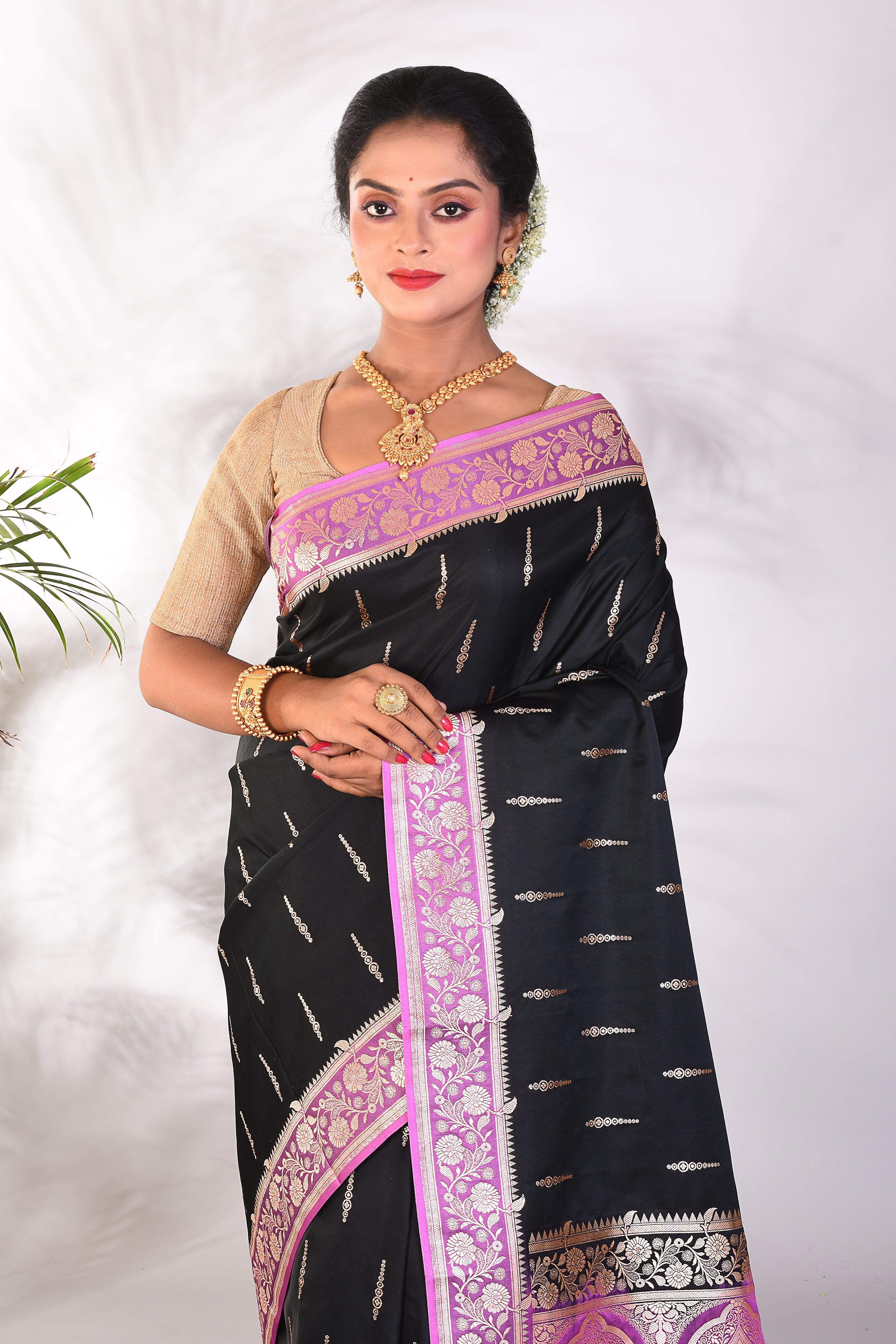 Black Mushroo Silk Saree - Keya Seth Exclusive