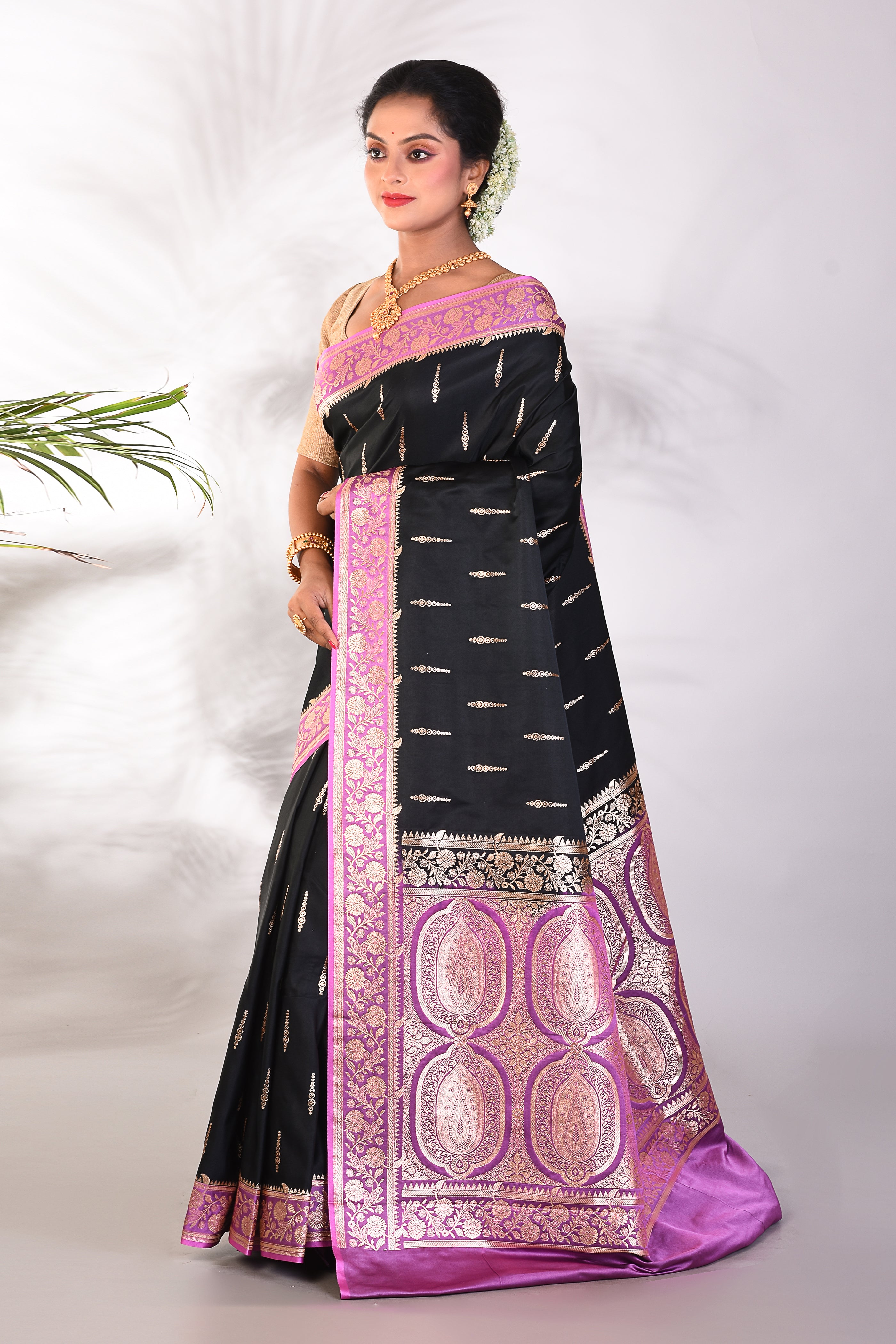Black Mushroo Silk Saree - Keya Seth Exclusive