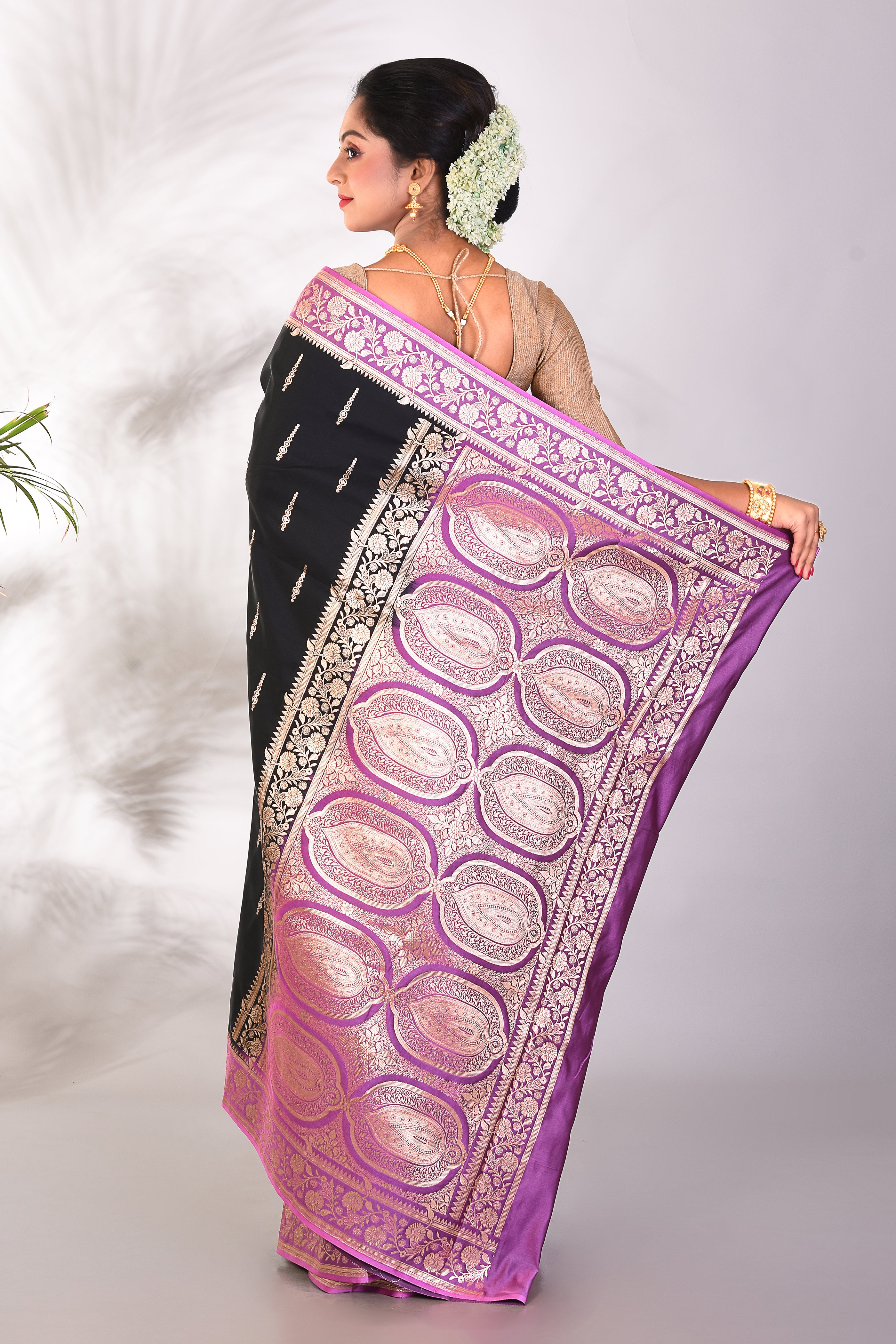 Black Mushroo Silk Saree - Keya Seth Exclusive