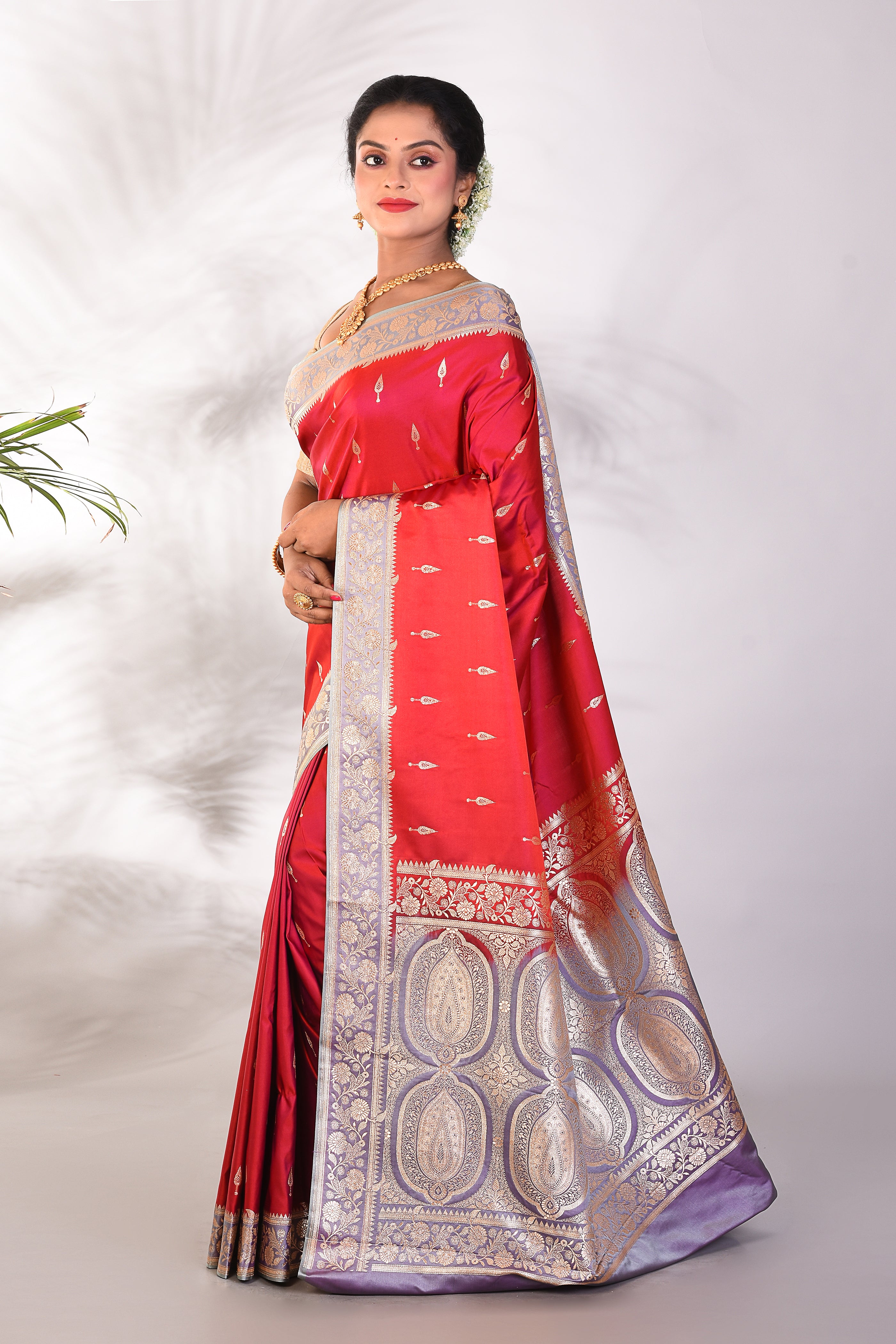 Red Mushroo Silk Saree - Keya Seth Exclusive