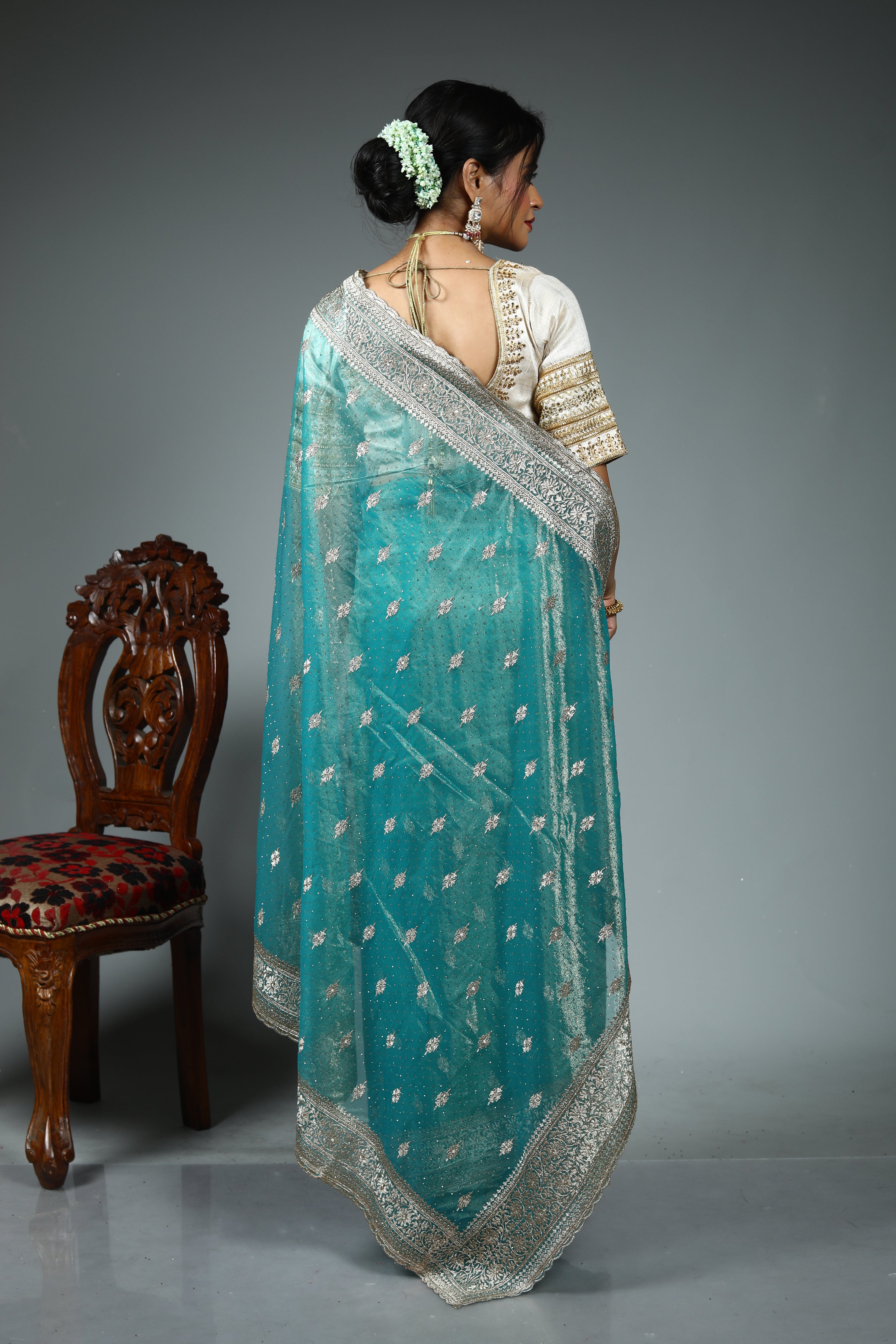 Sea Green Blended Jimmy Choo Saree