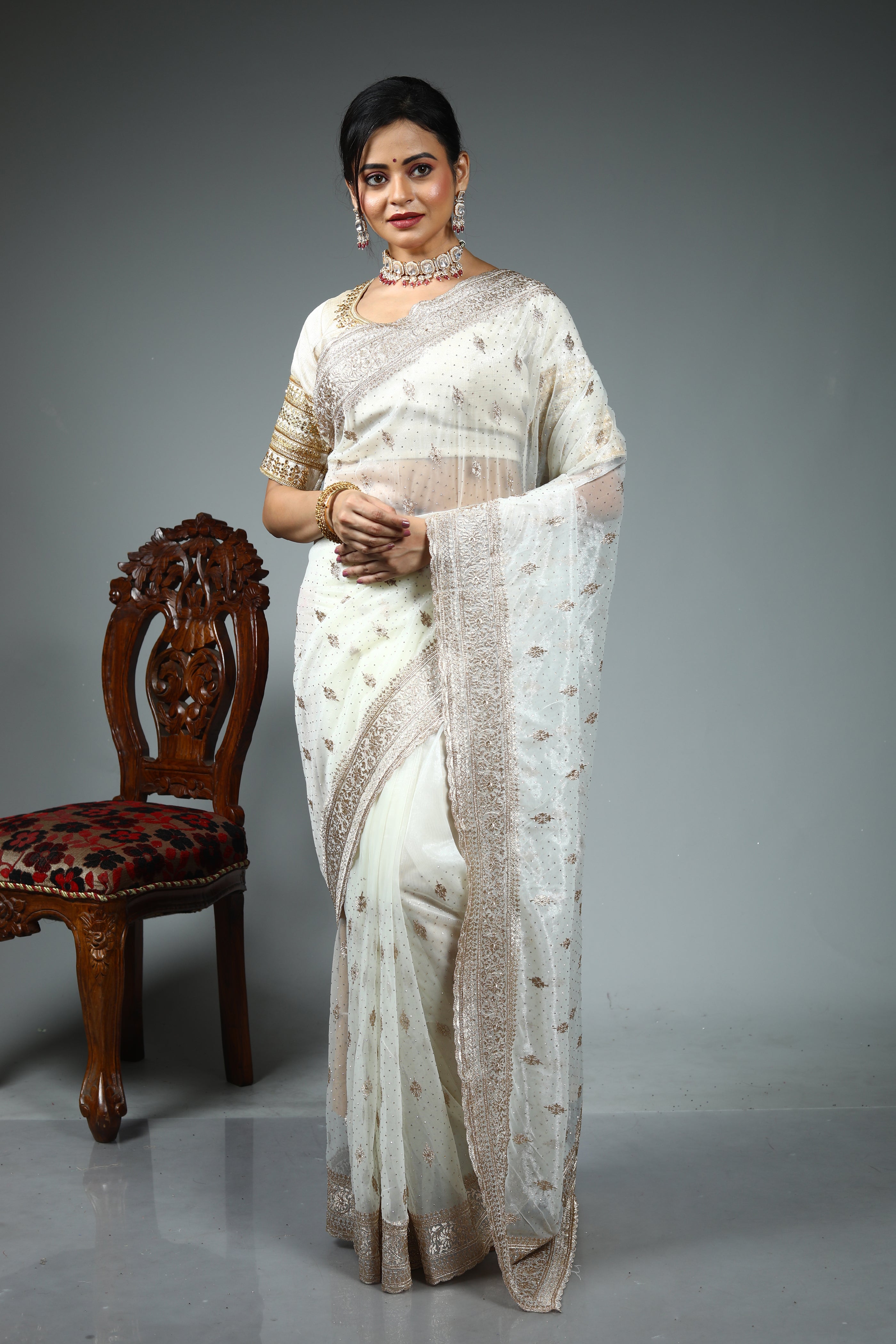 White Blended Jimmy Choo Saree