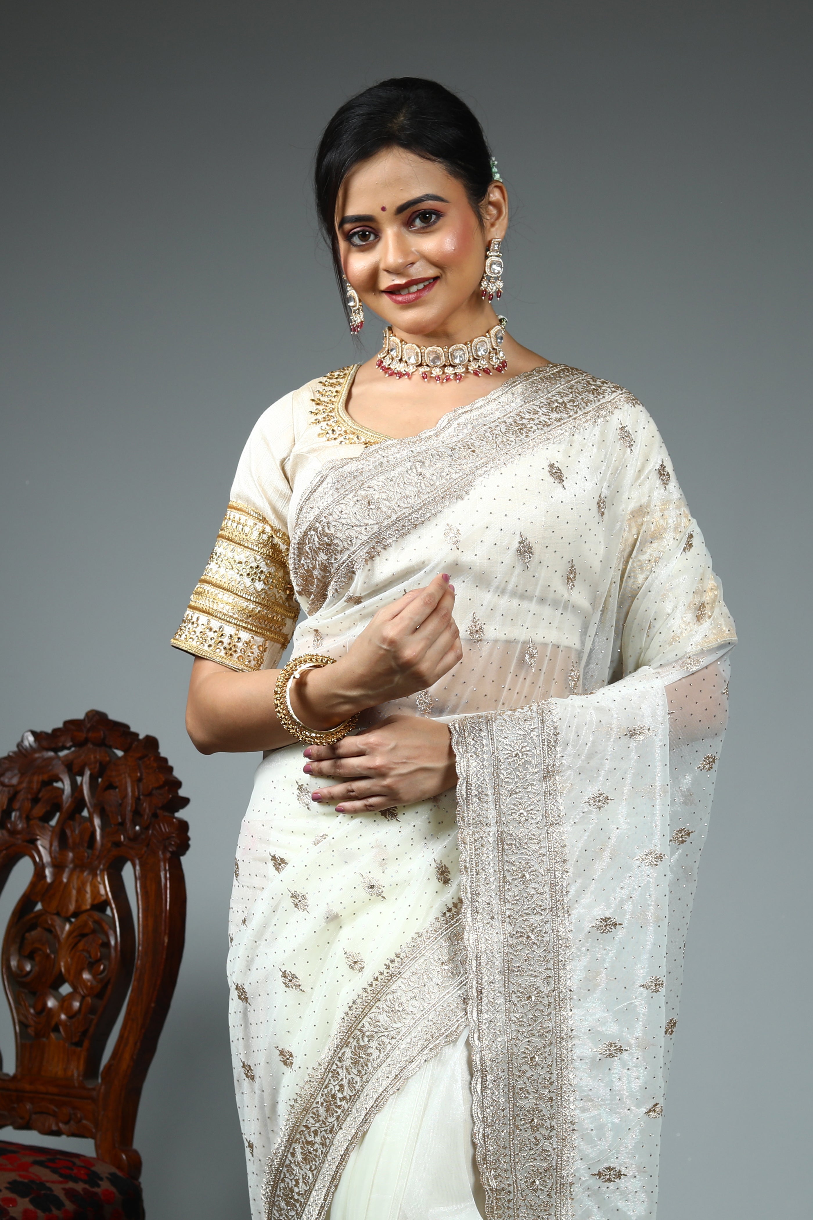 White Blended Jimmy Choo Saree