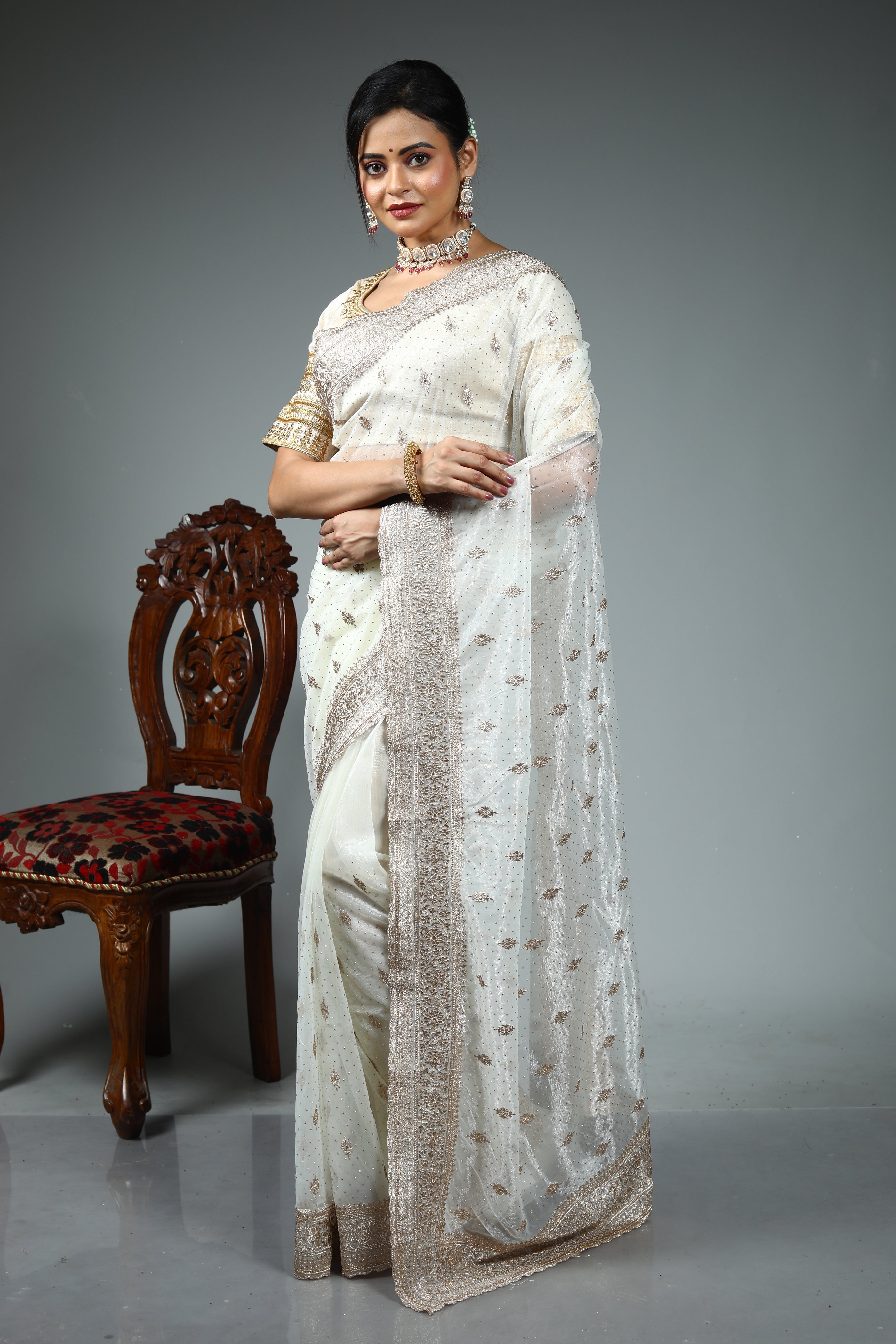 White Blended Jimmy Choo Saree