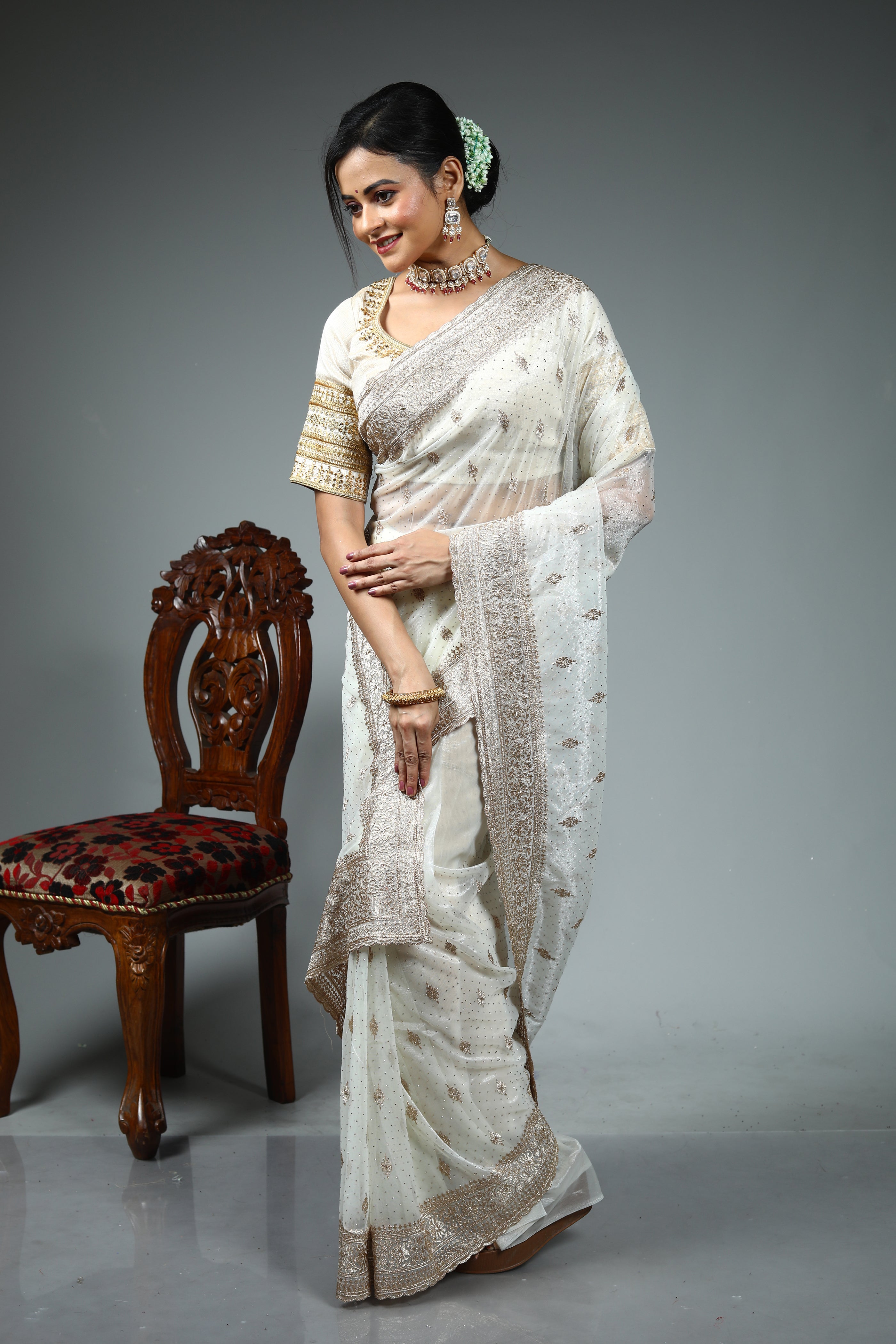 White Blended Jimmy Choo Saree
