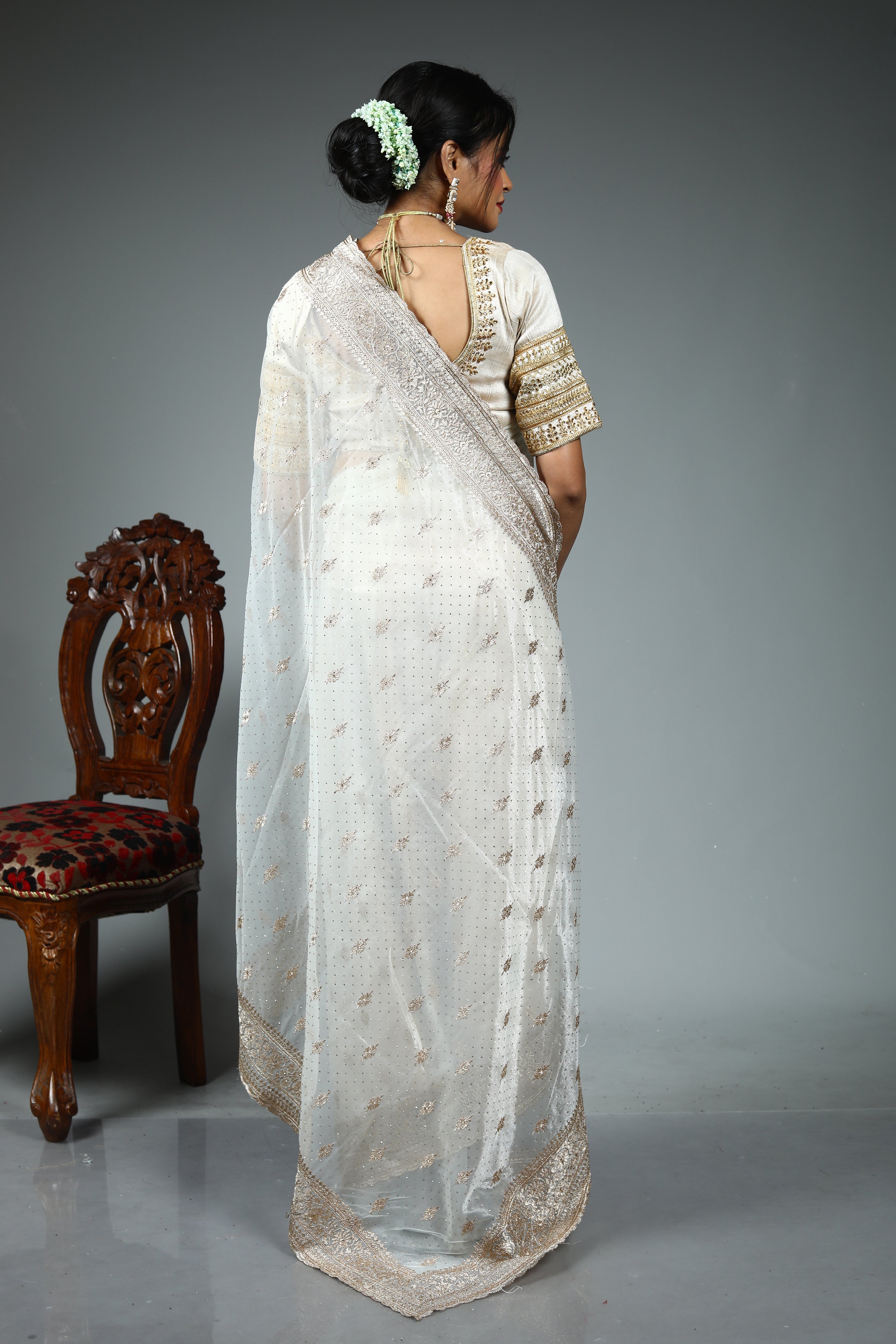 White Blended Jimmy Choo Saree