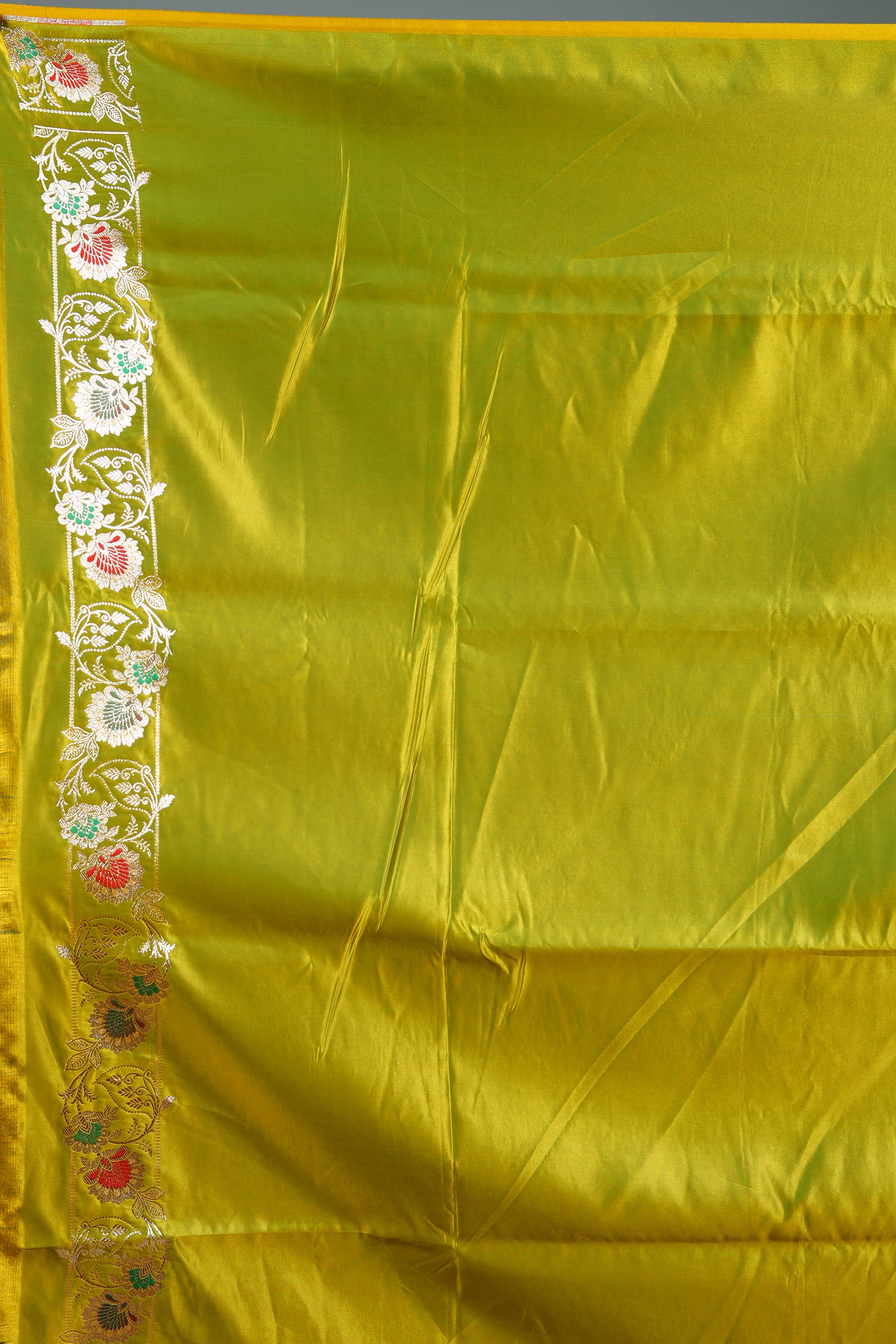 Olive Green Blended Satin Silk Saree