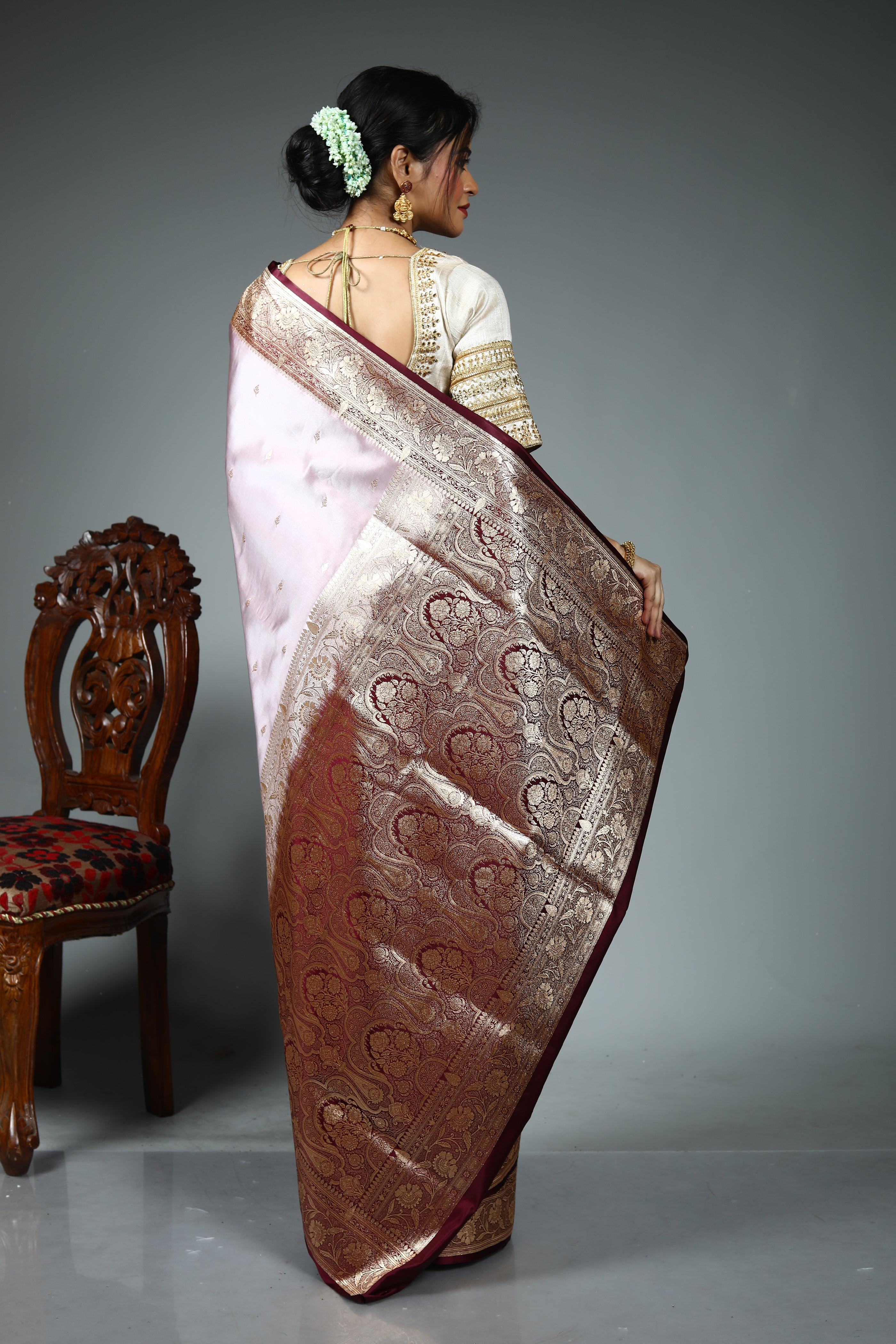 Pastel Maroon Blended Mashru Silk Saree