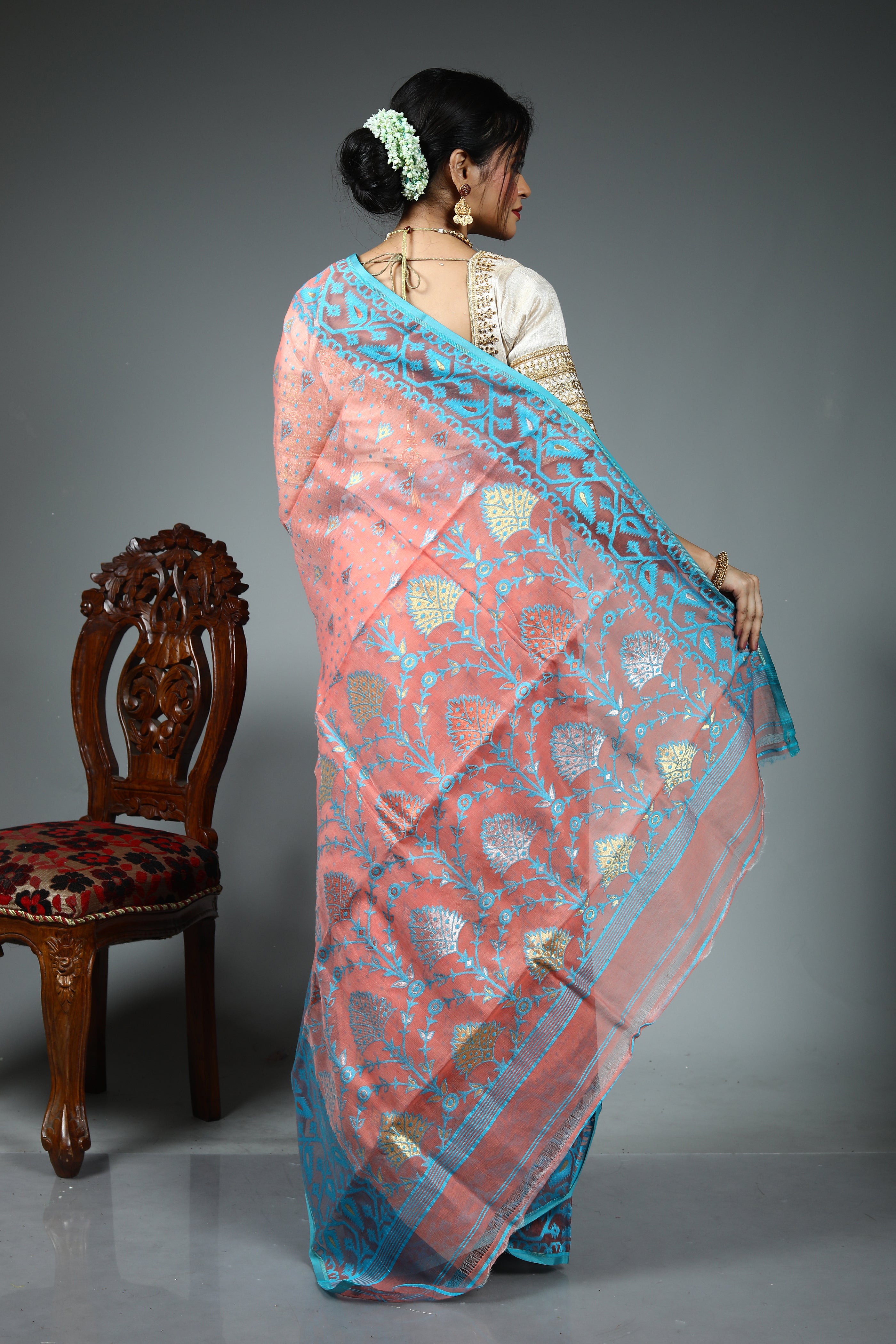 Peach Blended Jamdani Saree