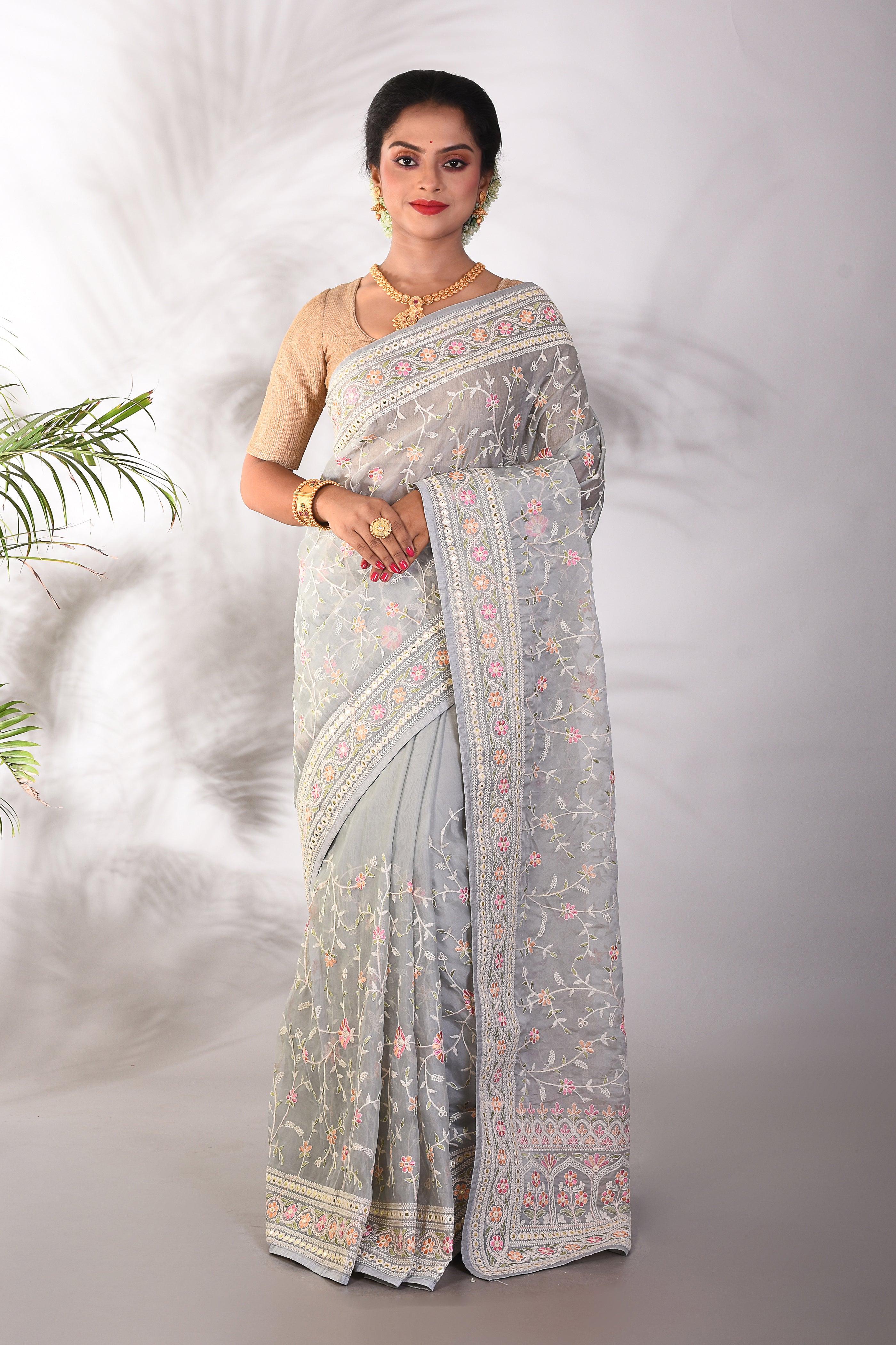 Grey Organza Saree - Keya Seth Exclusive
