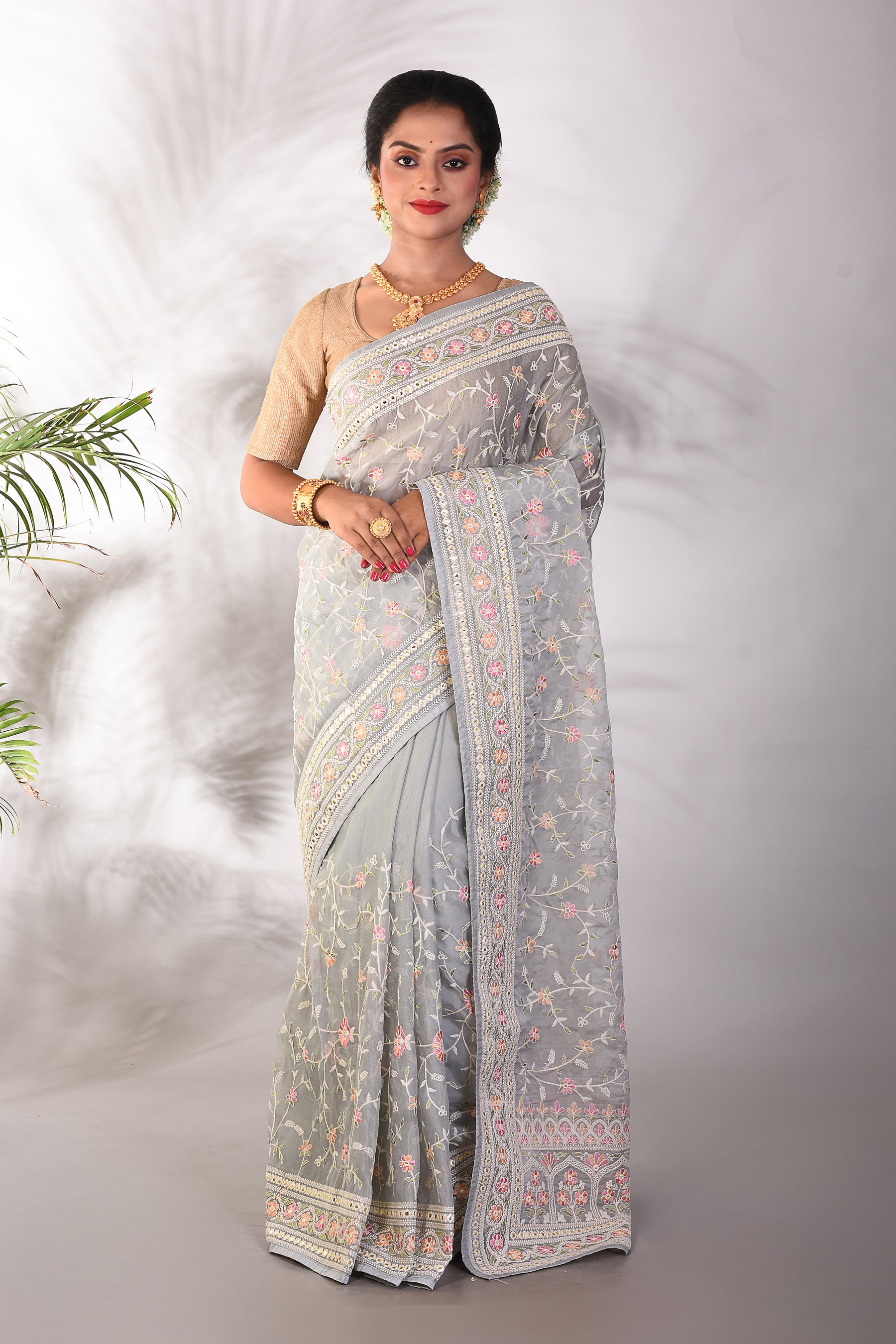 Grey Organza Saree - Keya Seth Exclusive