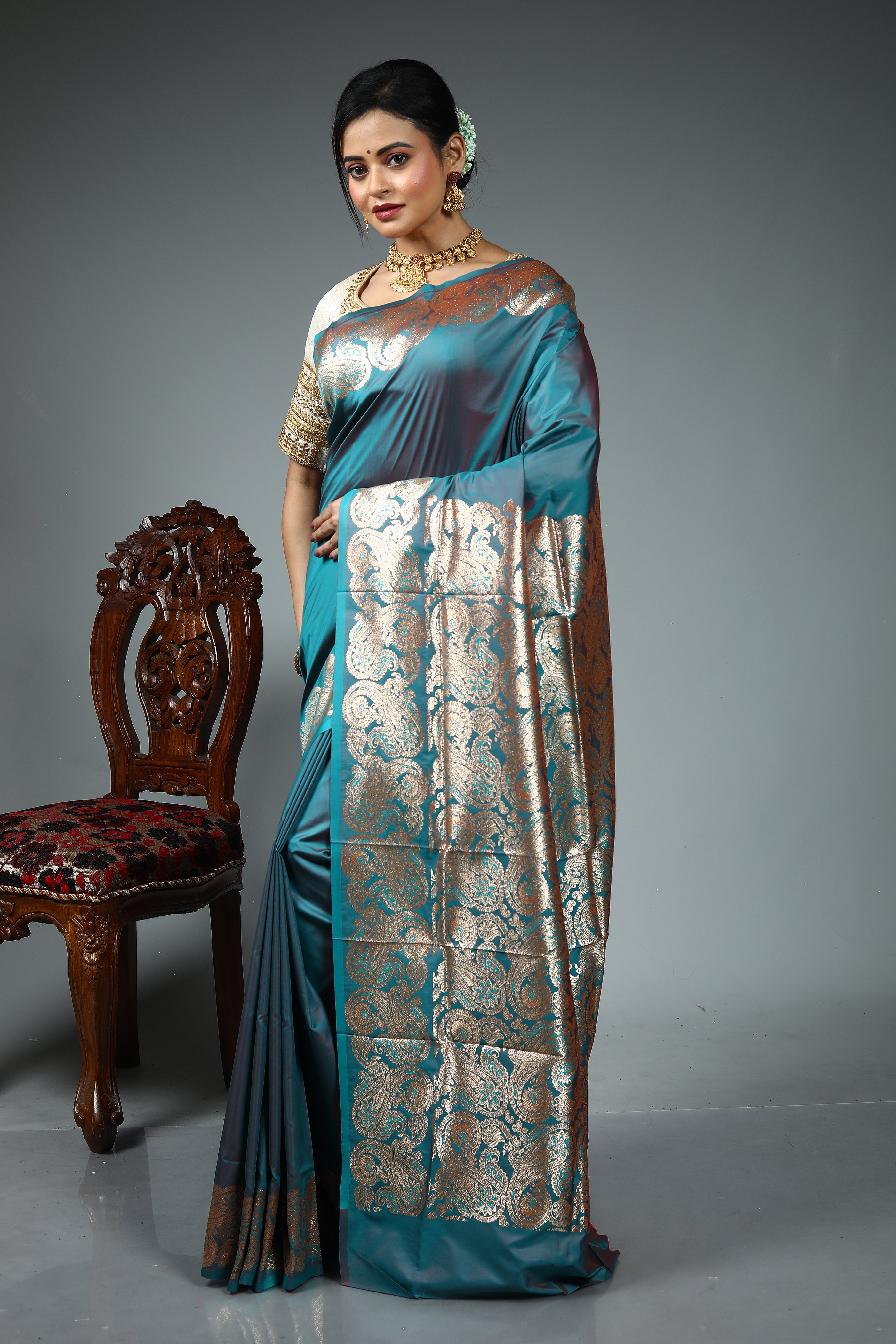 Green Blended Satin Silk Saree