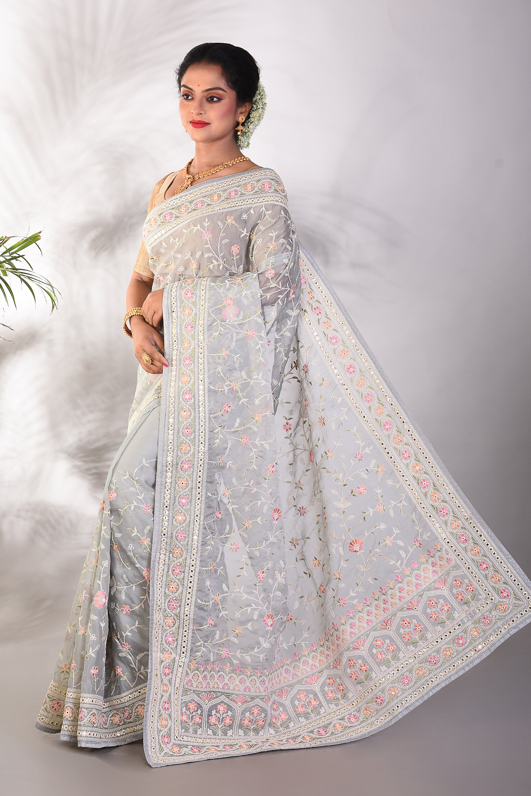 Grey Organza Saree - Keya Seth Exclusive