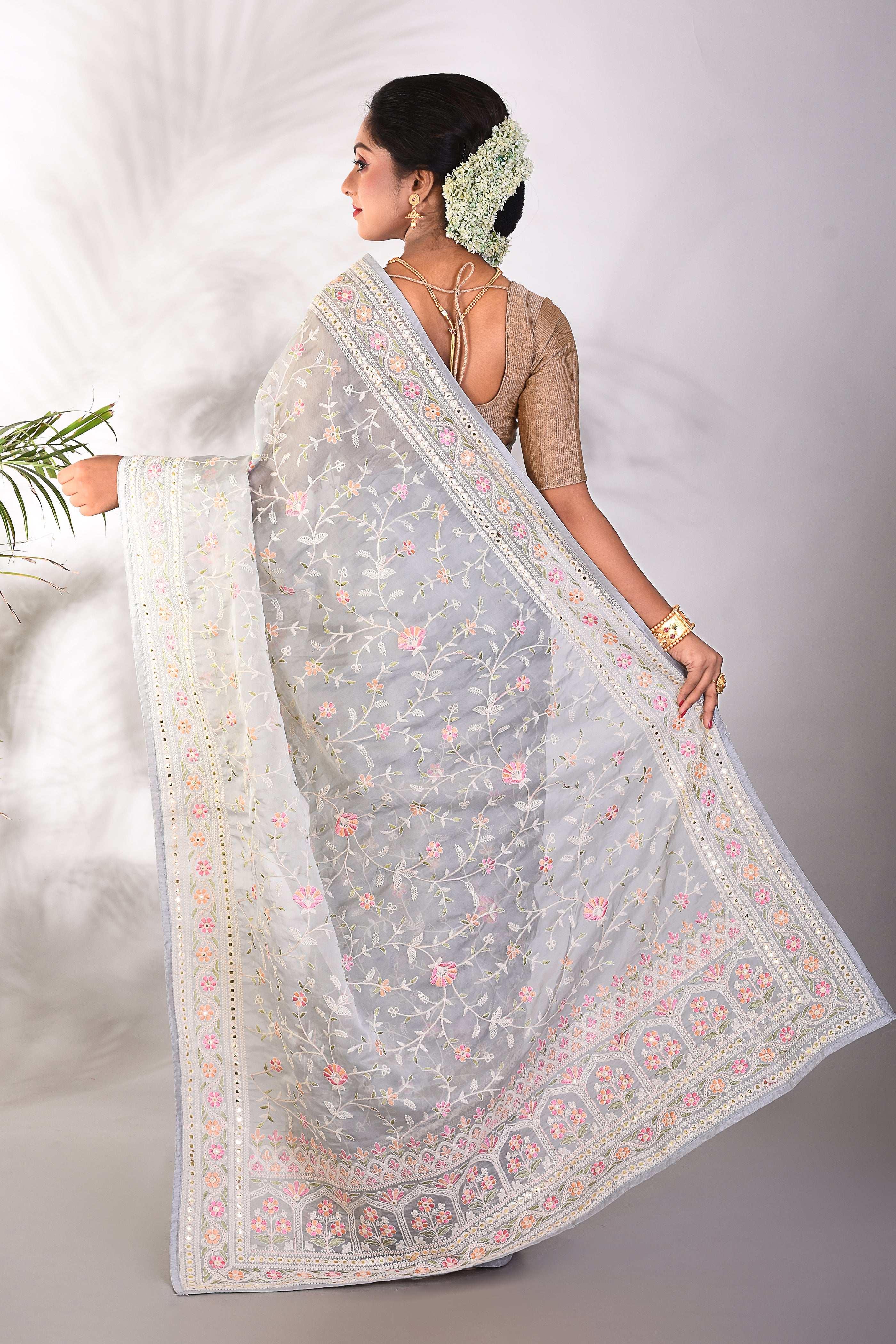Grey Organza Saree - Keya Seth Exclusive