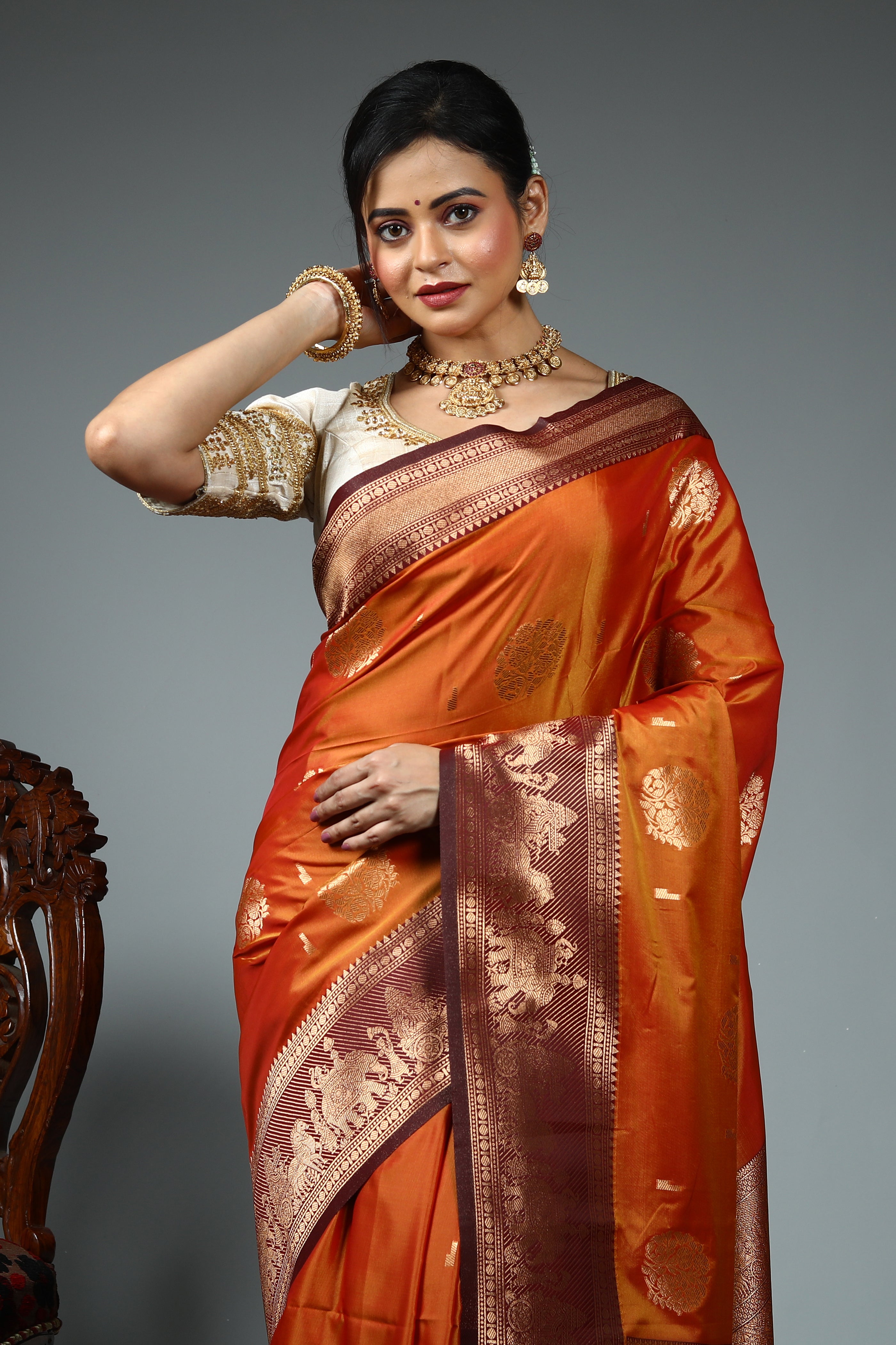 Rust Blended Blended Silk Saree