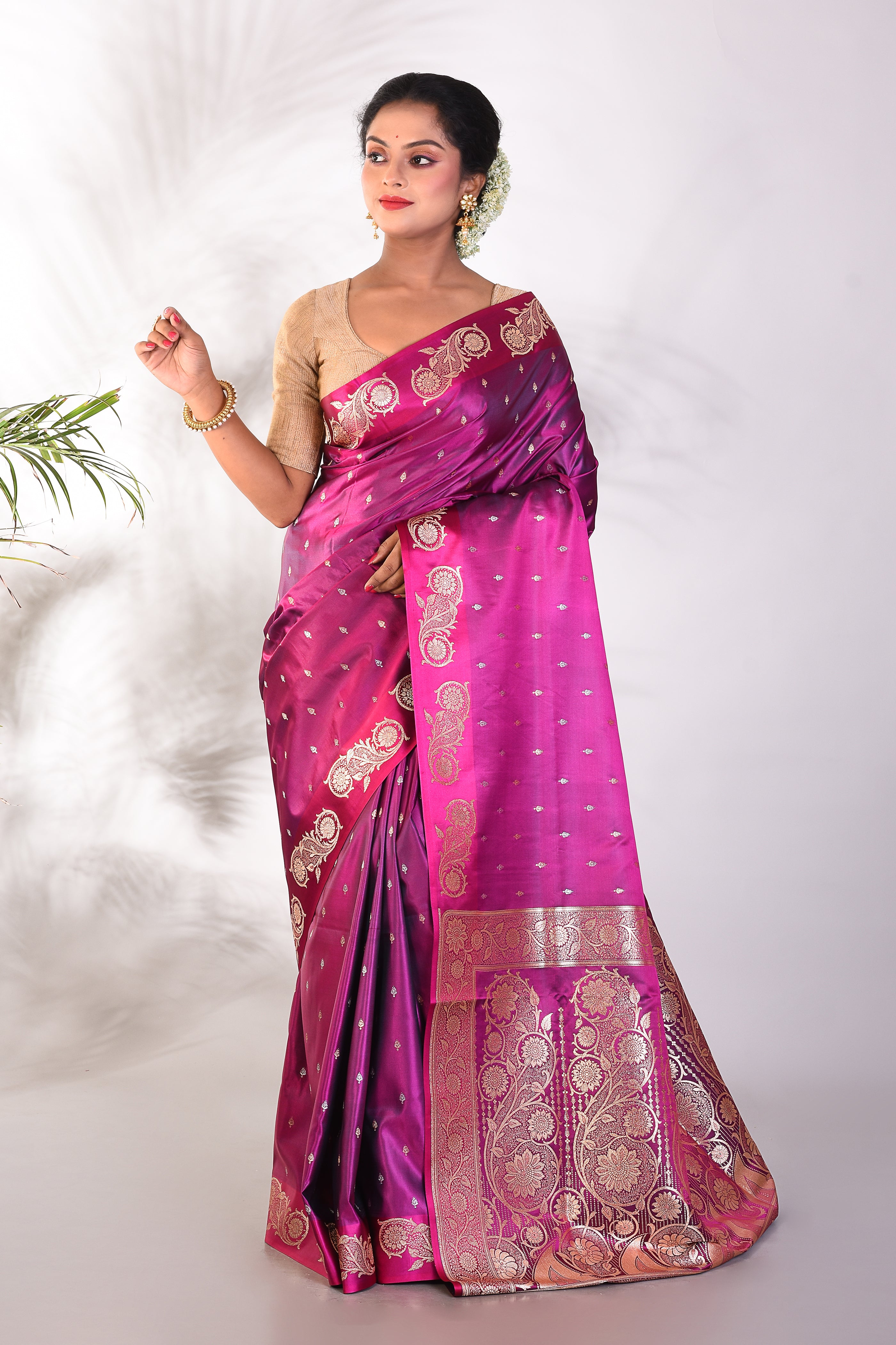 Magenta Mushroo Silk Saree, - Keya Seth Exclusive