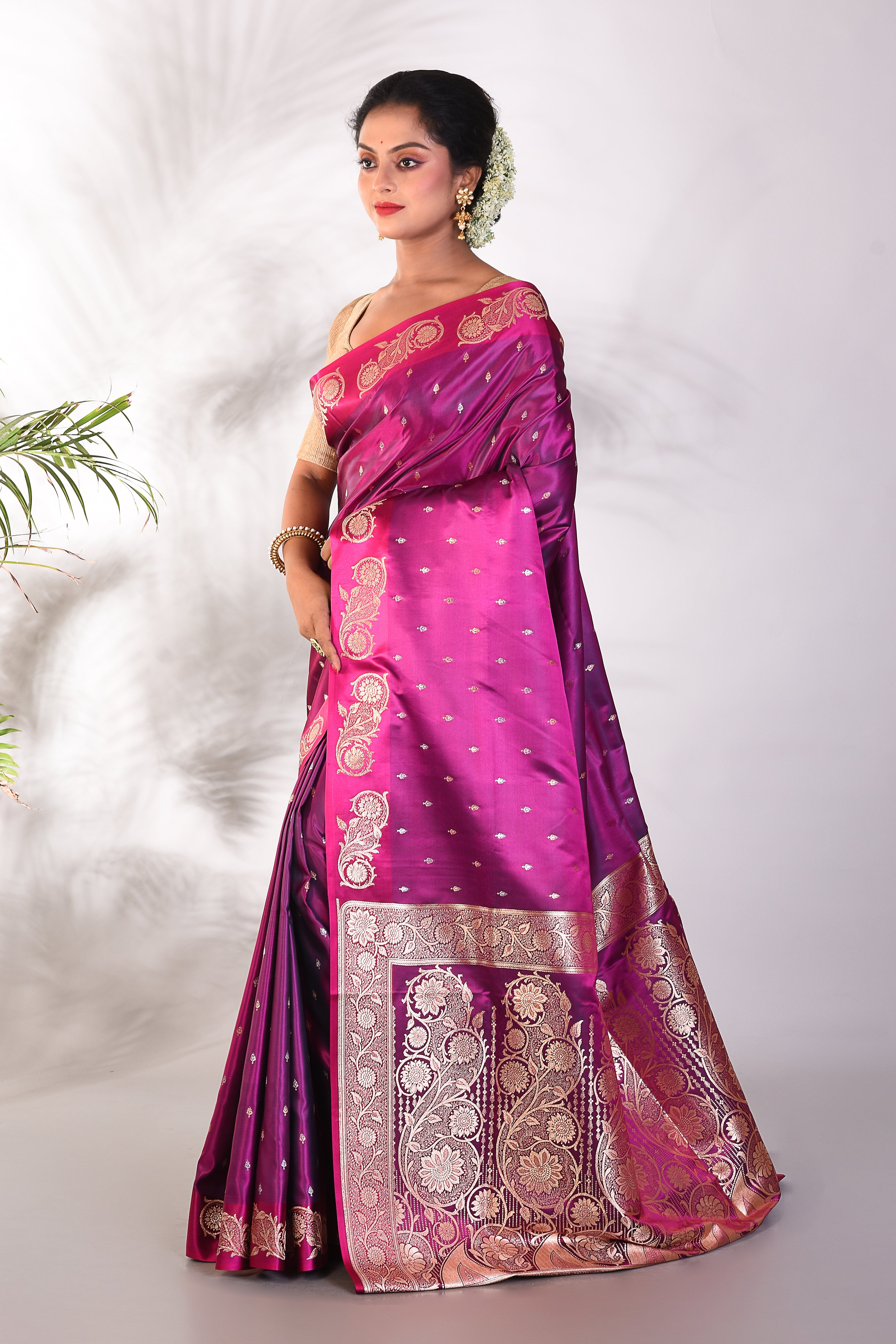 Magenta Mushroo Silk Saree, - Keya Seth Exclusive