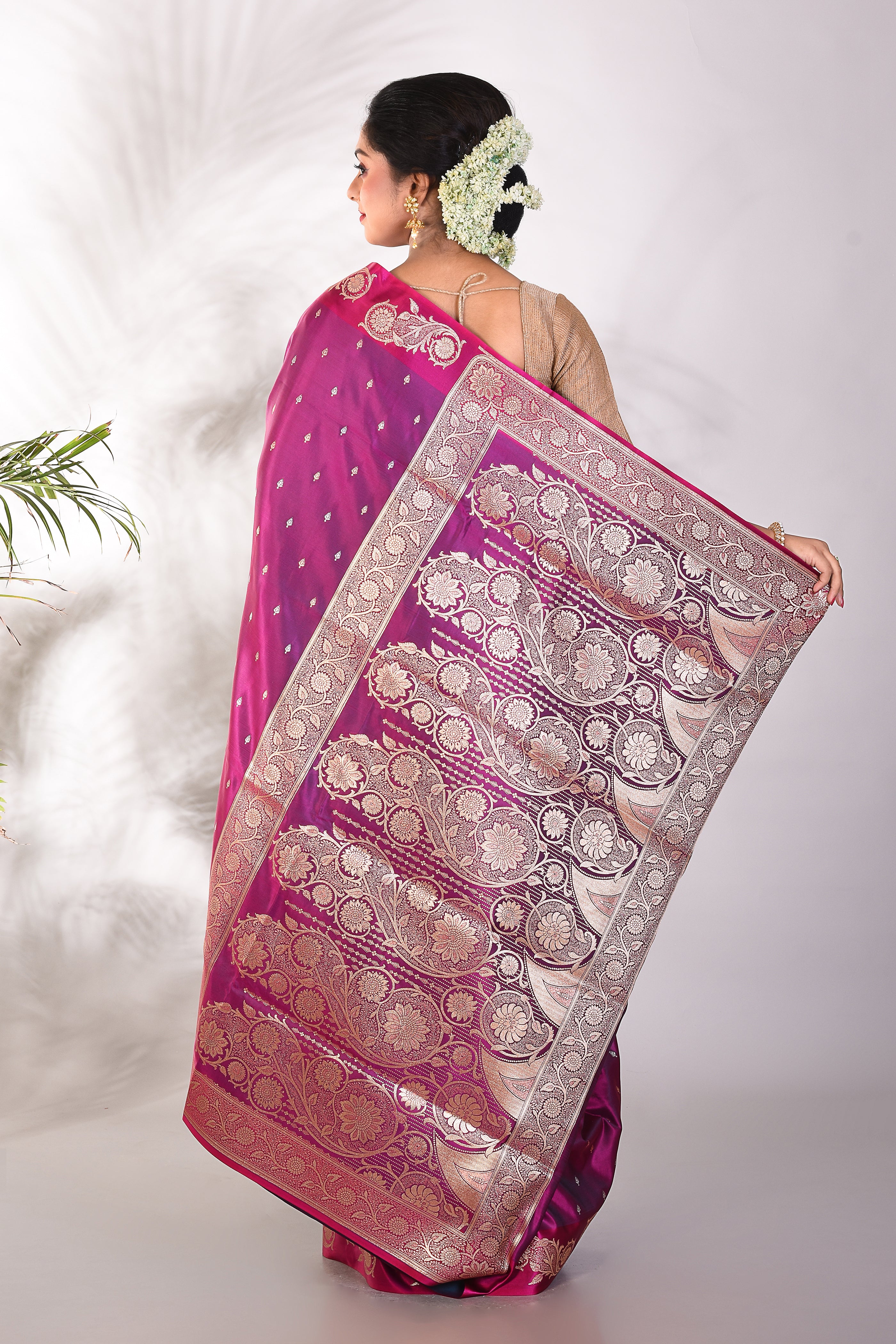 Magenta Mushroo Silk Saree, - Keya Seth Exclusive