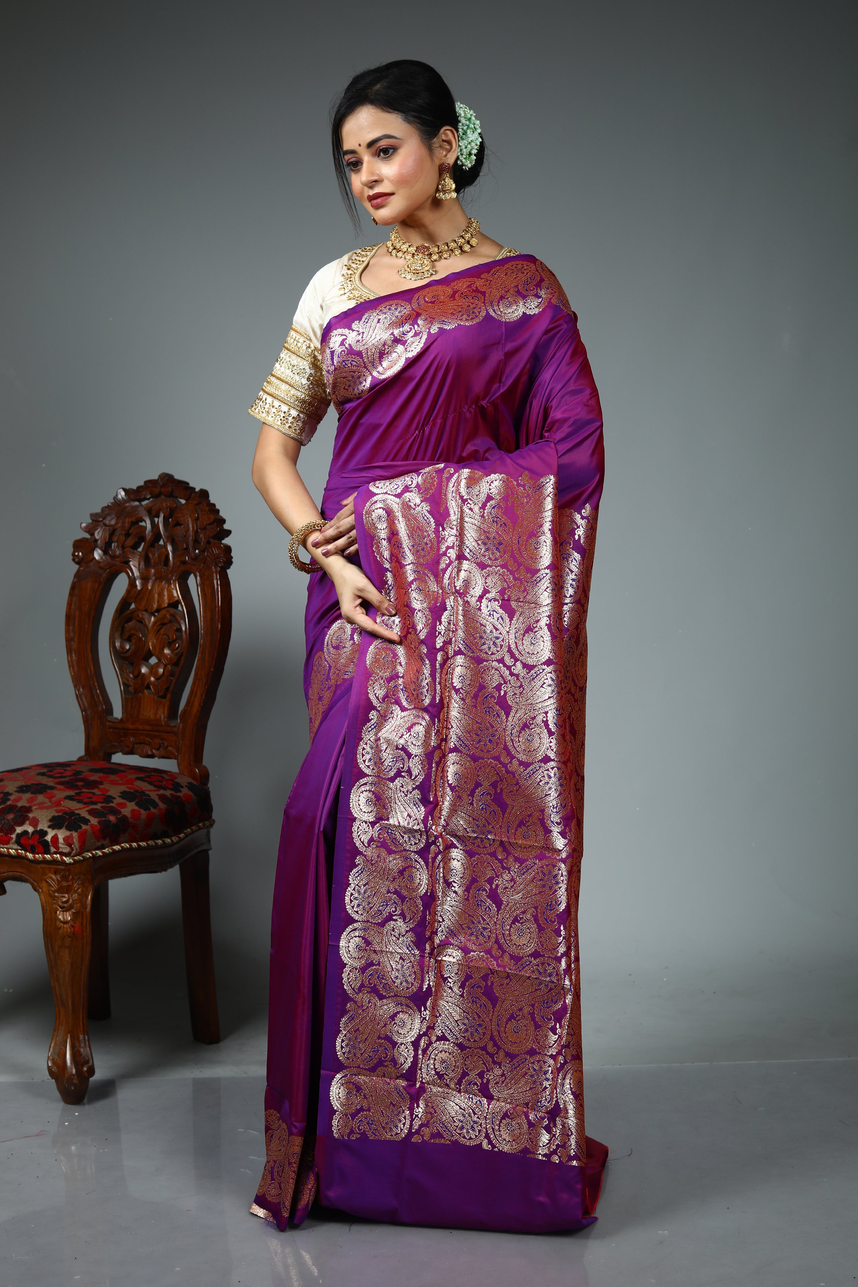 Magenta Blended Satin Silk Saree