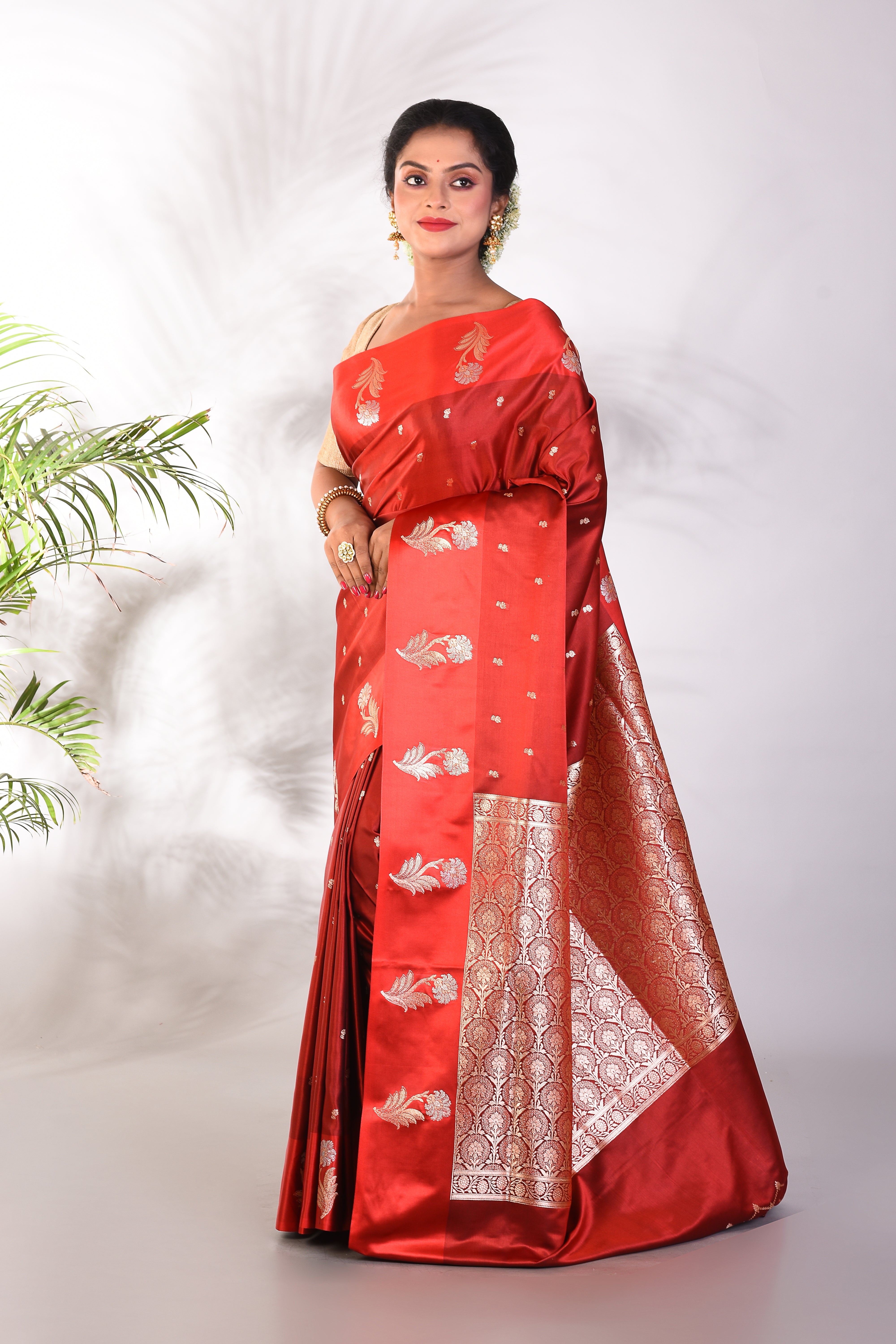 Maroon Mushroo Silk Saree - Keya Seth Exclusive
