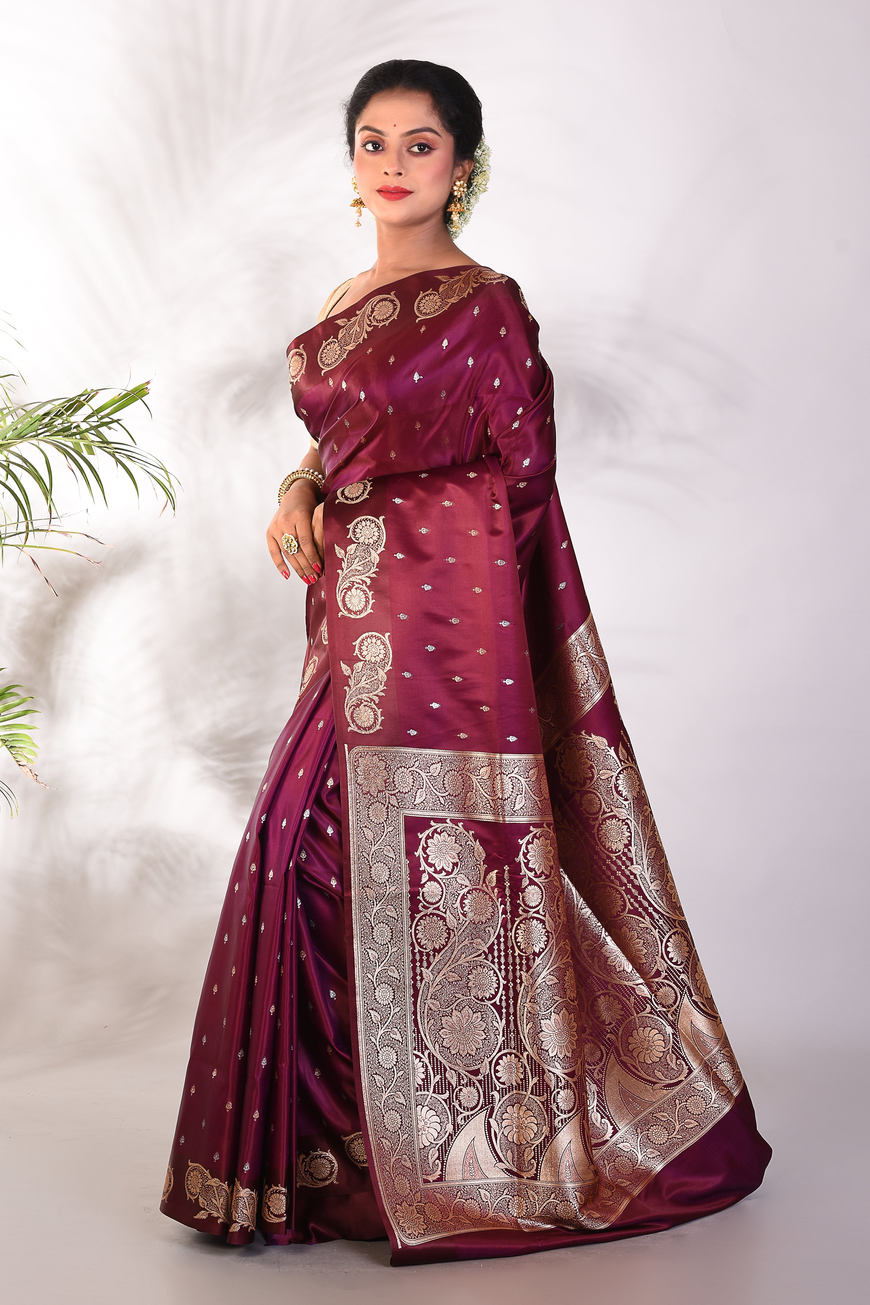 Wine Mushroo Silk Saree - Keya Seth Exclusive