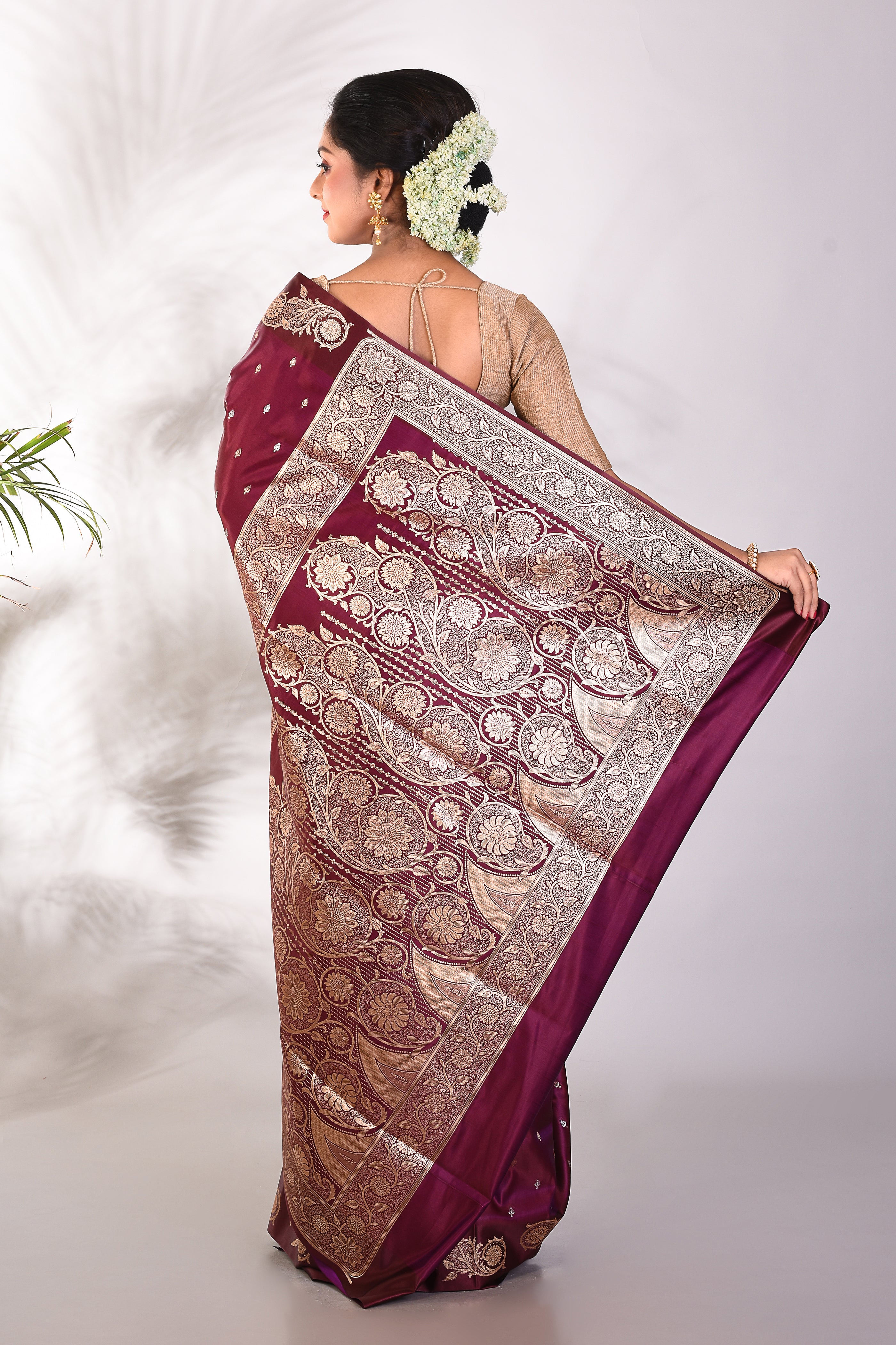 Wine Mushroo Silk Saree - Keya Seth Exclusive