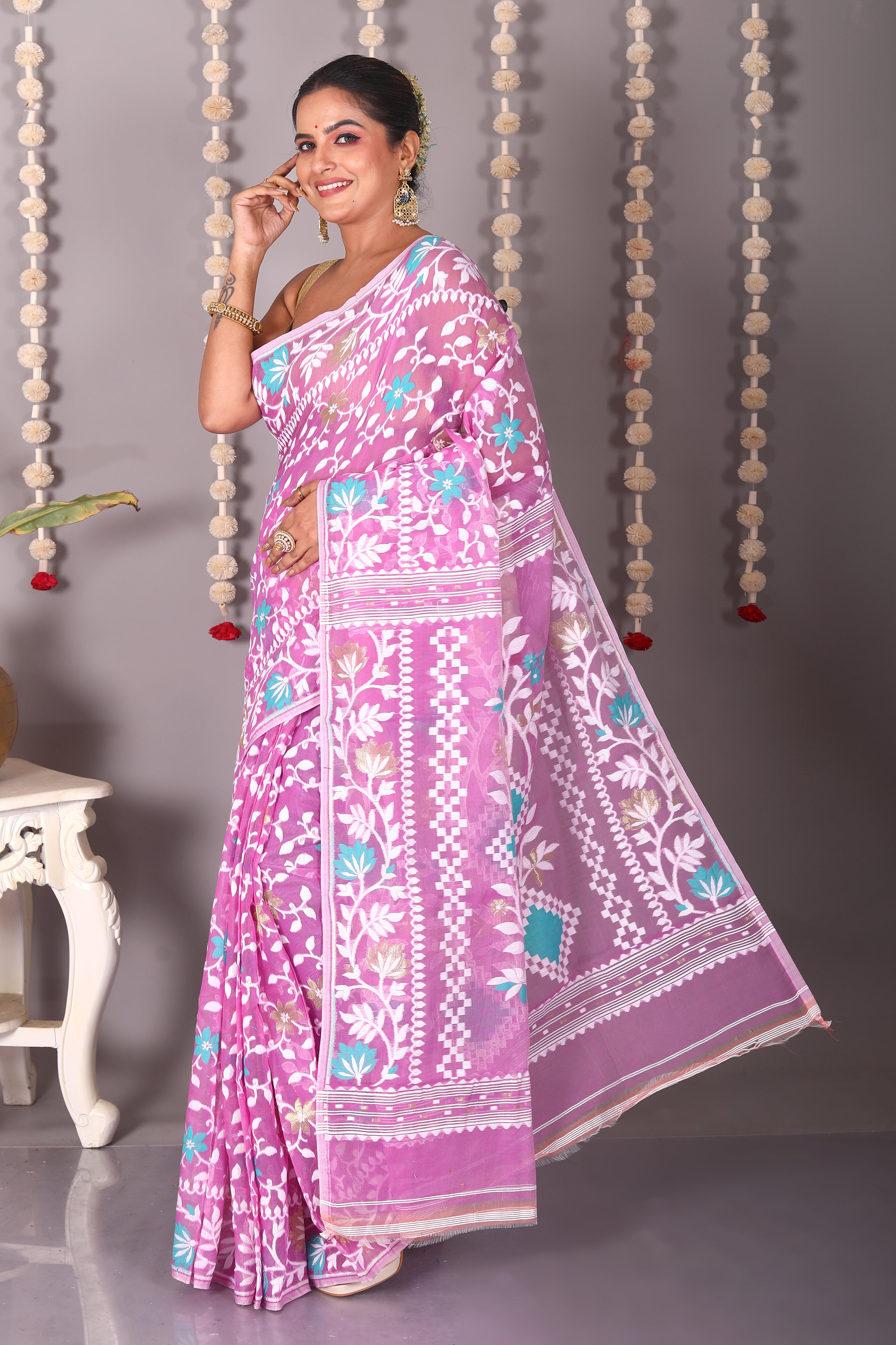 Purple Cotton Jamdani Saree - Keya Seth Exclusive