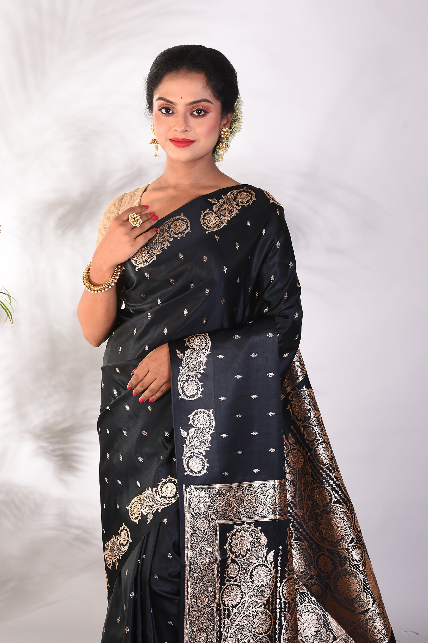 Black Mushroo Silk Saree - Keya Seth Exclusive