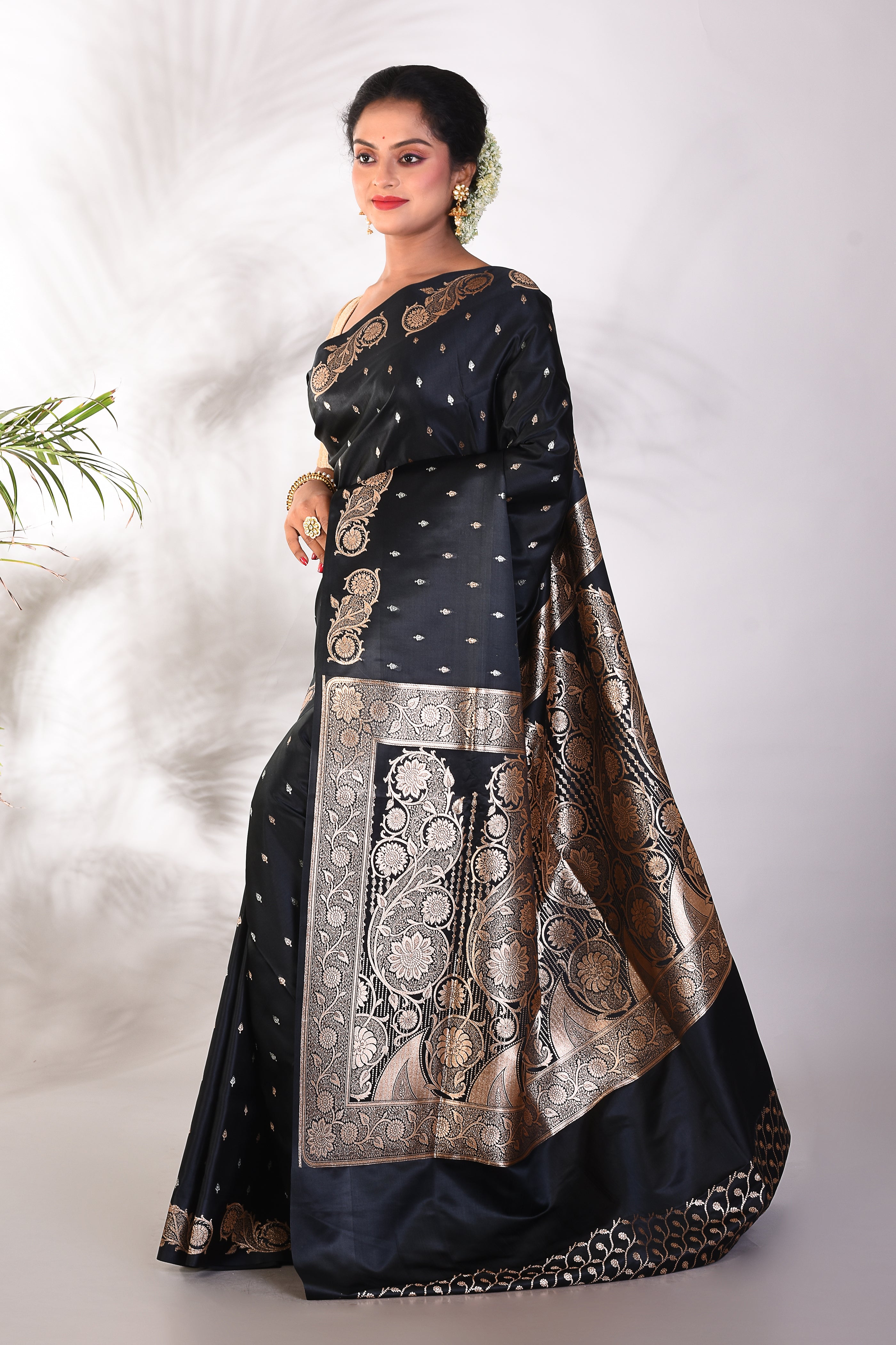 Black Mushroo Silk Saree - Keya Seth Exclusive