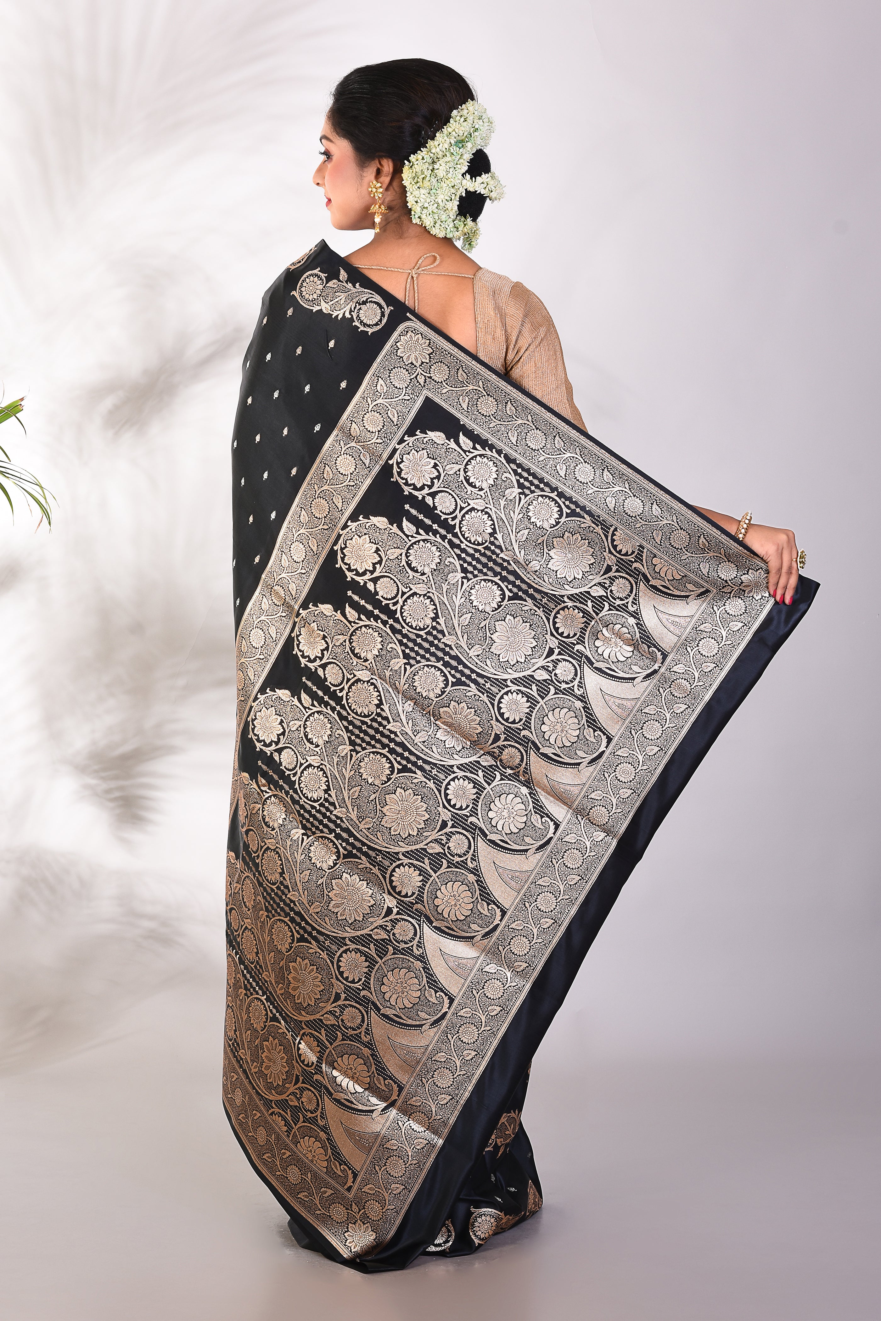 Black Mushroo Silk Saree - Keya Seth Exclusive