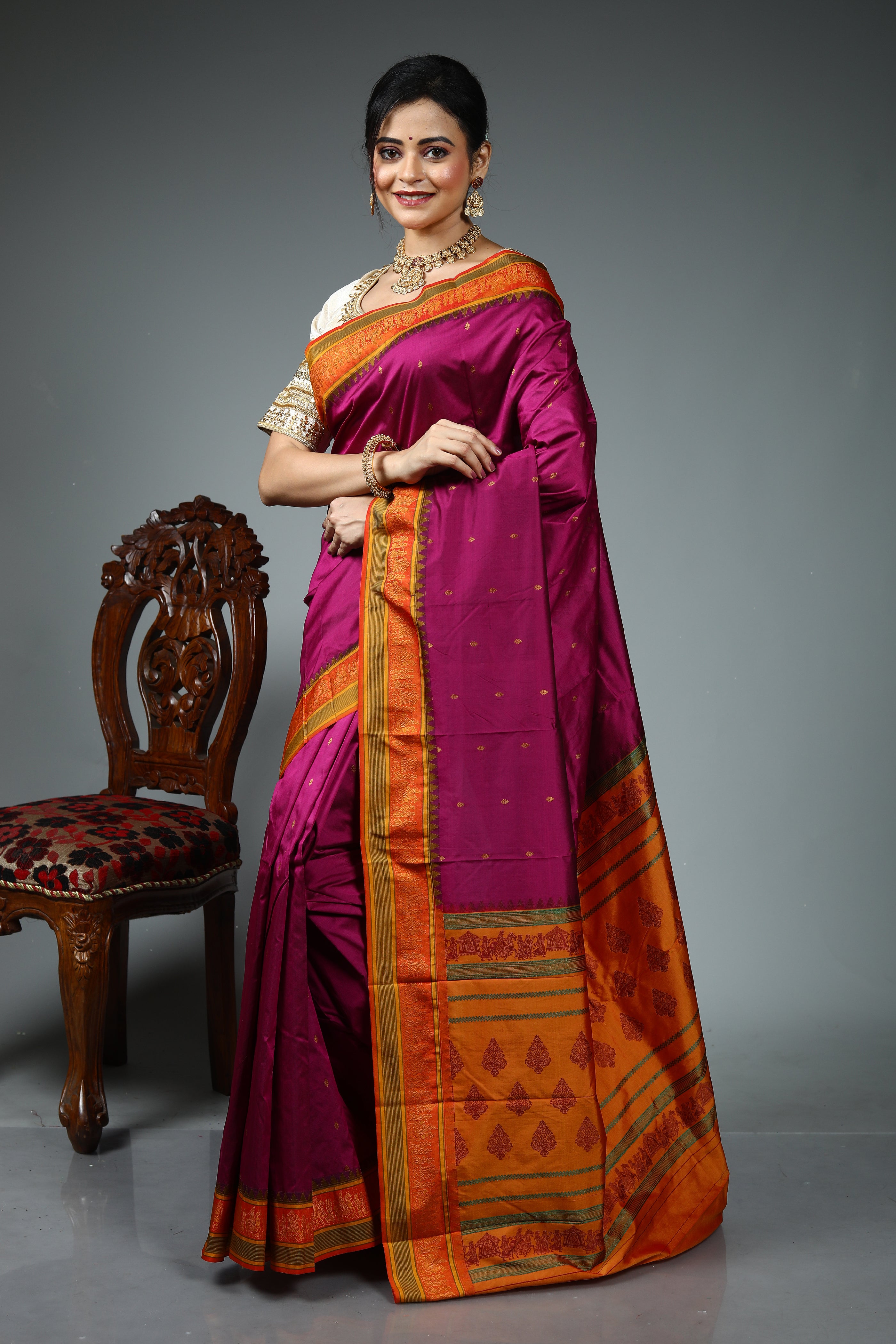 Magenta Blended Silk Saree