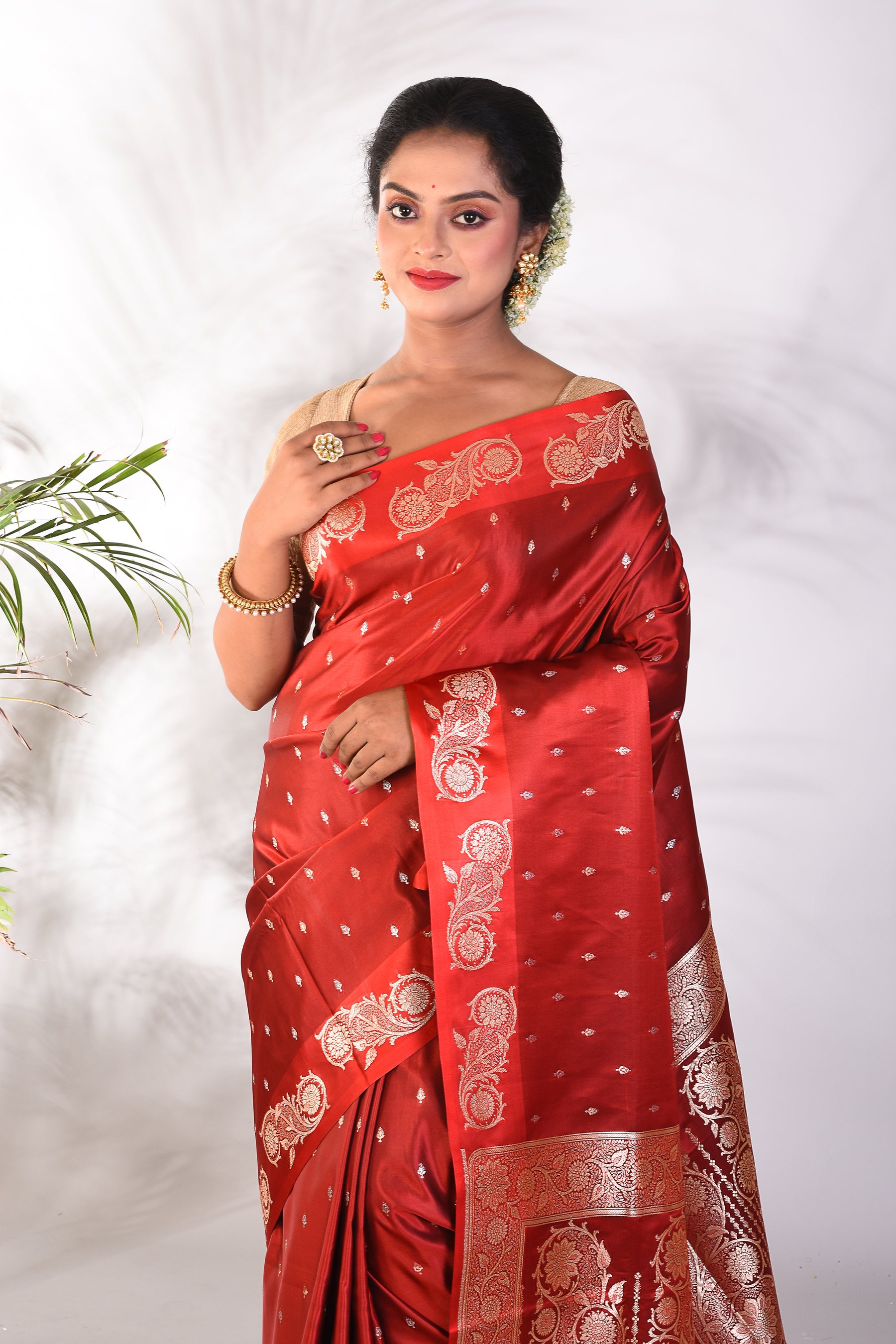 Maroon Mushroo Silk Saree - Keya Seth Exclusive