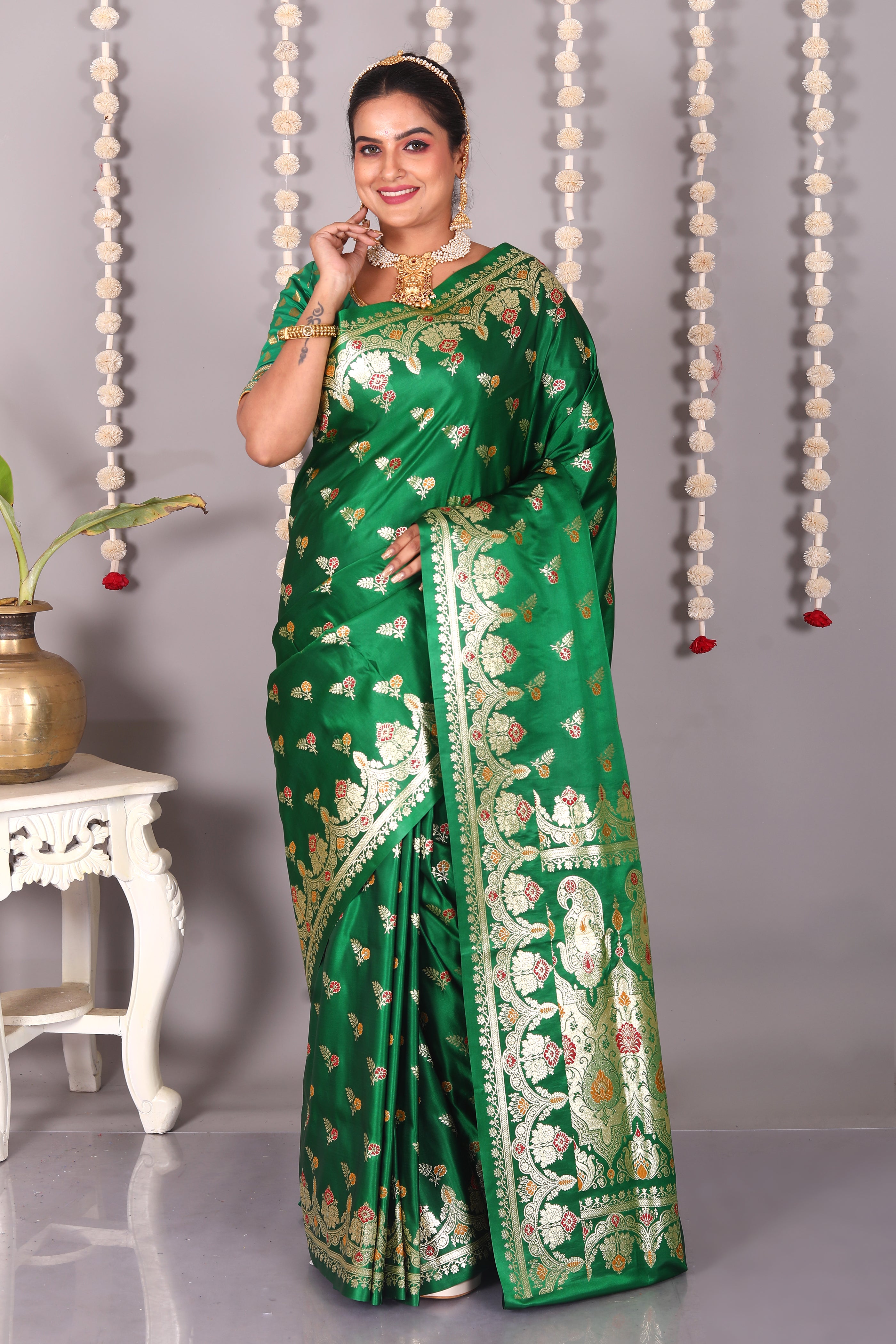 Green Pure Banarasi Silk Saree - Keya Seth Exclusive