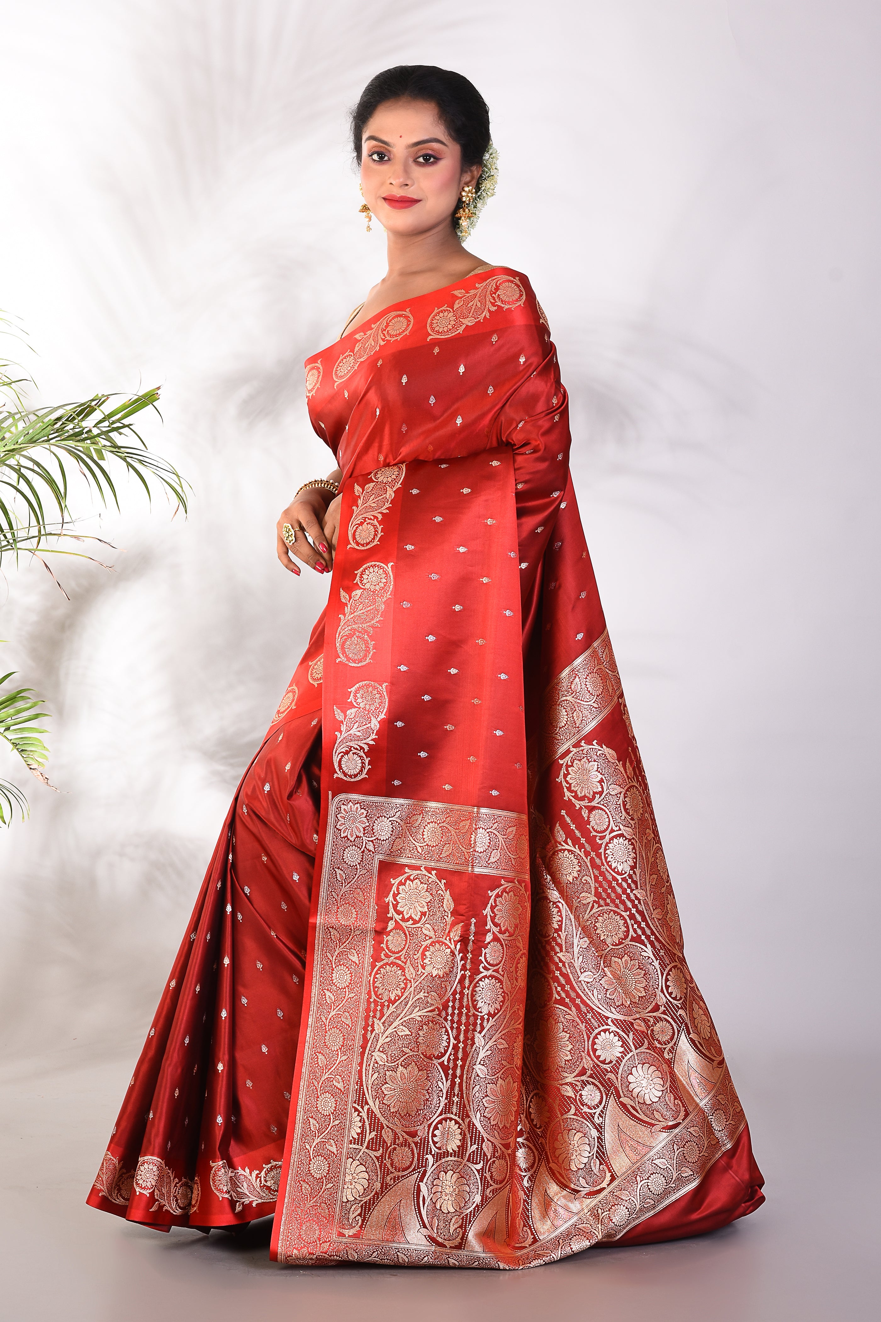 Maroon Mushroo Silk Saree - Keya Seth Exclusive