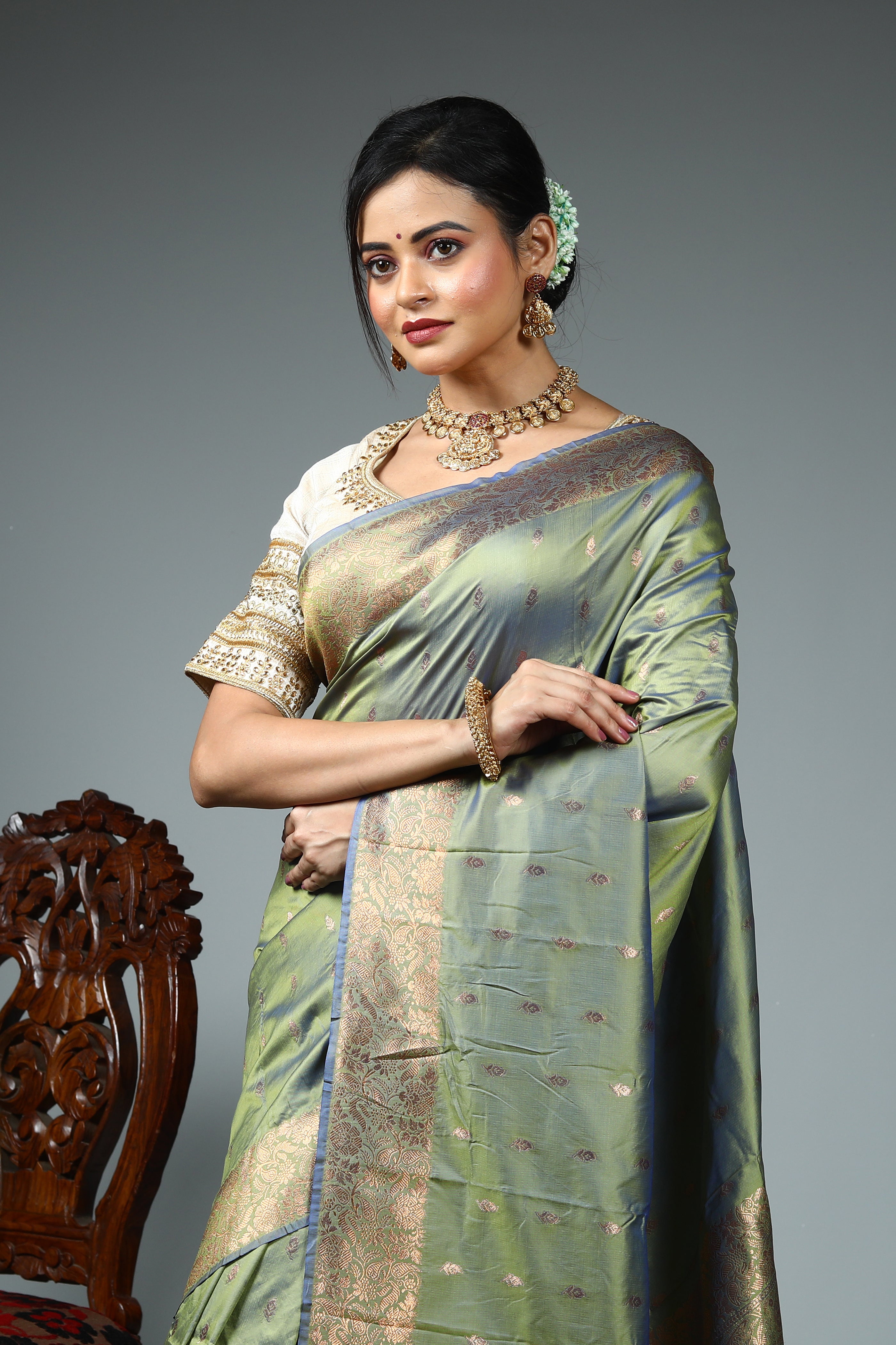 Light Green Blended Silk Saree