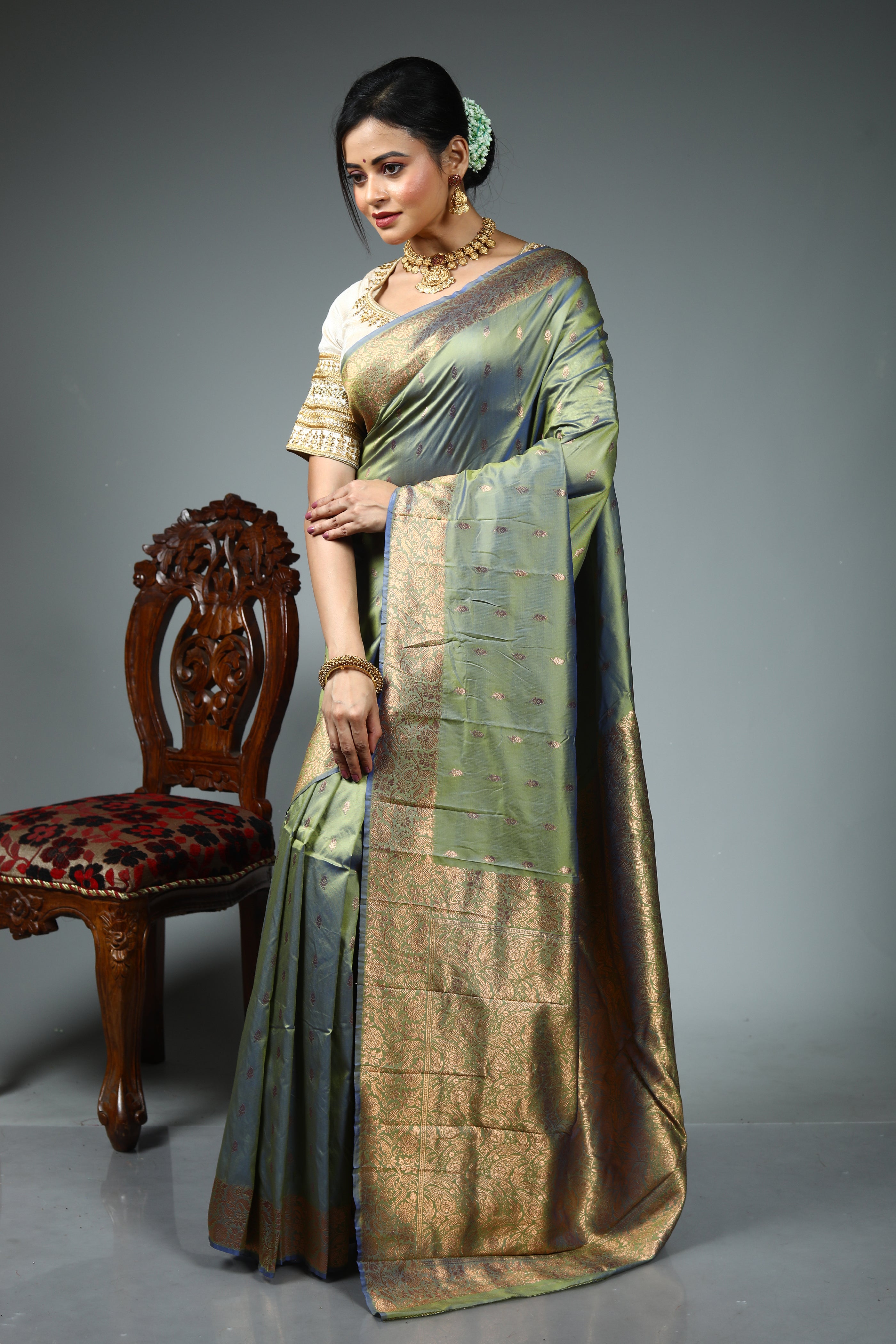 Light Green Blended Silk Saree