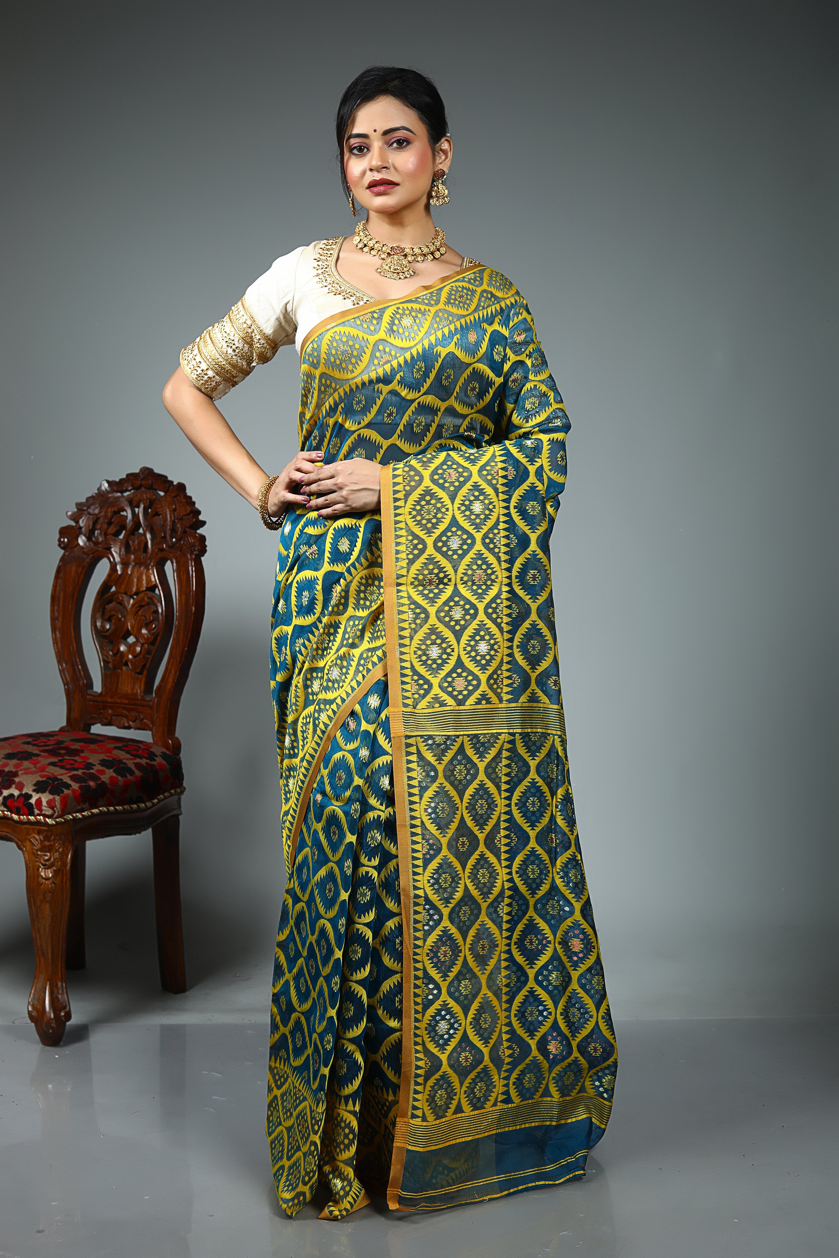 Green Blended Jamdani Saree